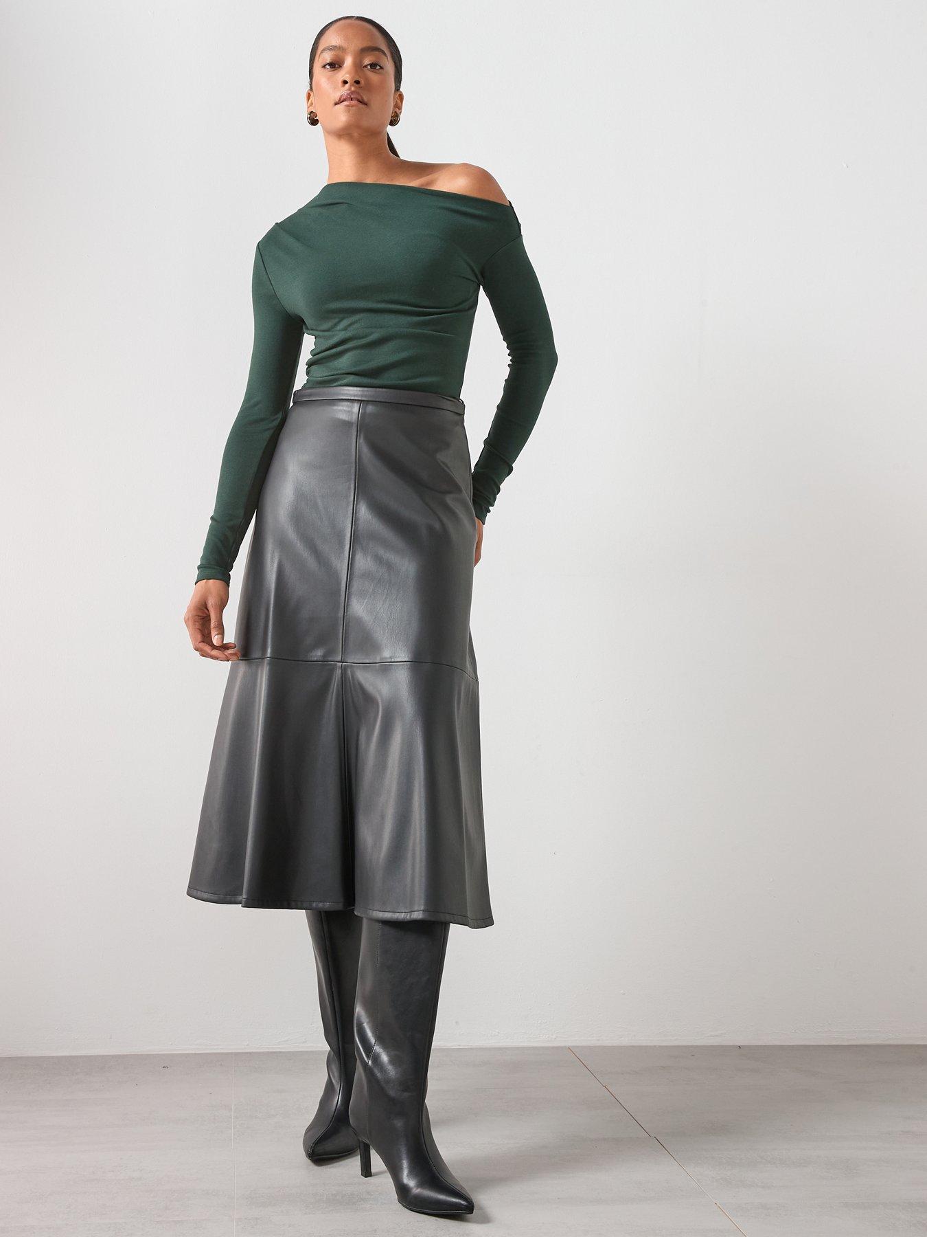  image of mango-long-sleeve-t-shirt-with-asymmetric-neckline-green