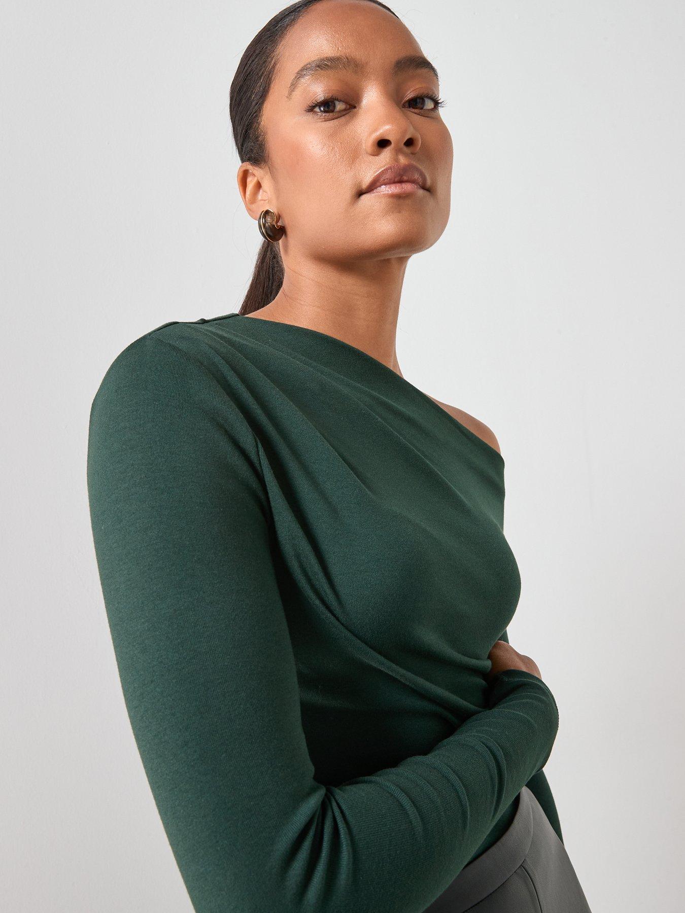  image of mango-long-sleeve-t-shirt-with-asymmetric-neckline-green