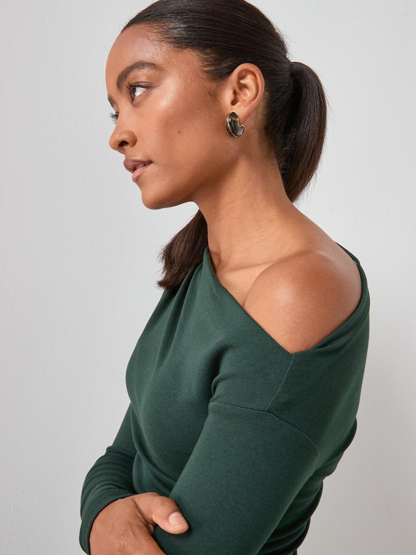  image of mango-long-sleeve-t-shirt-with-asymmetric-neckline-green