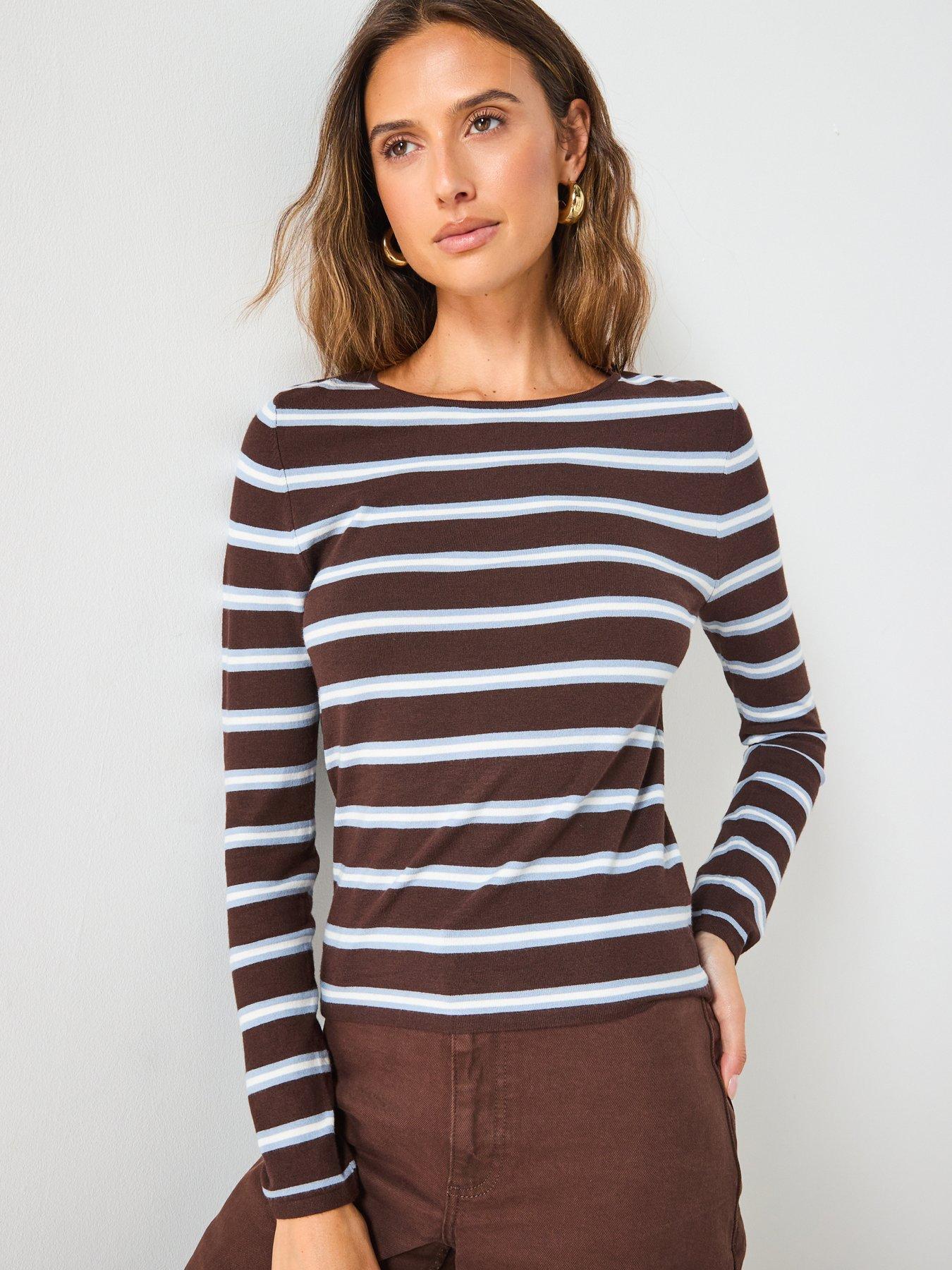 front image of mango-striped-fine-knit-topnbsp--brown