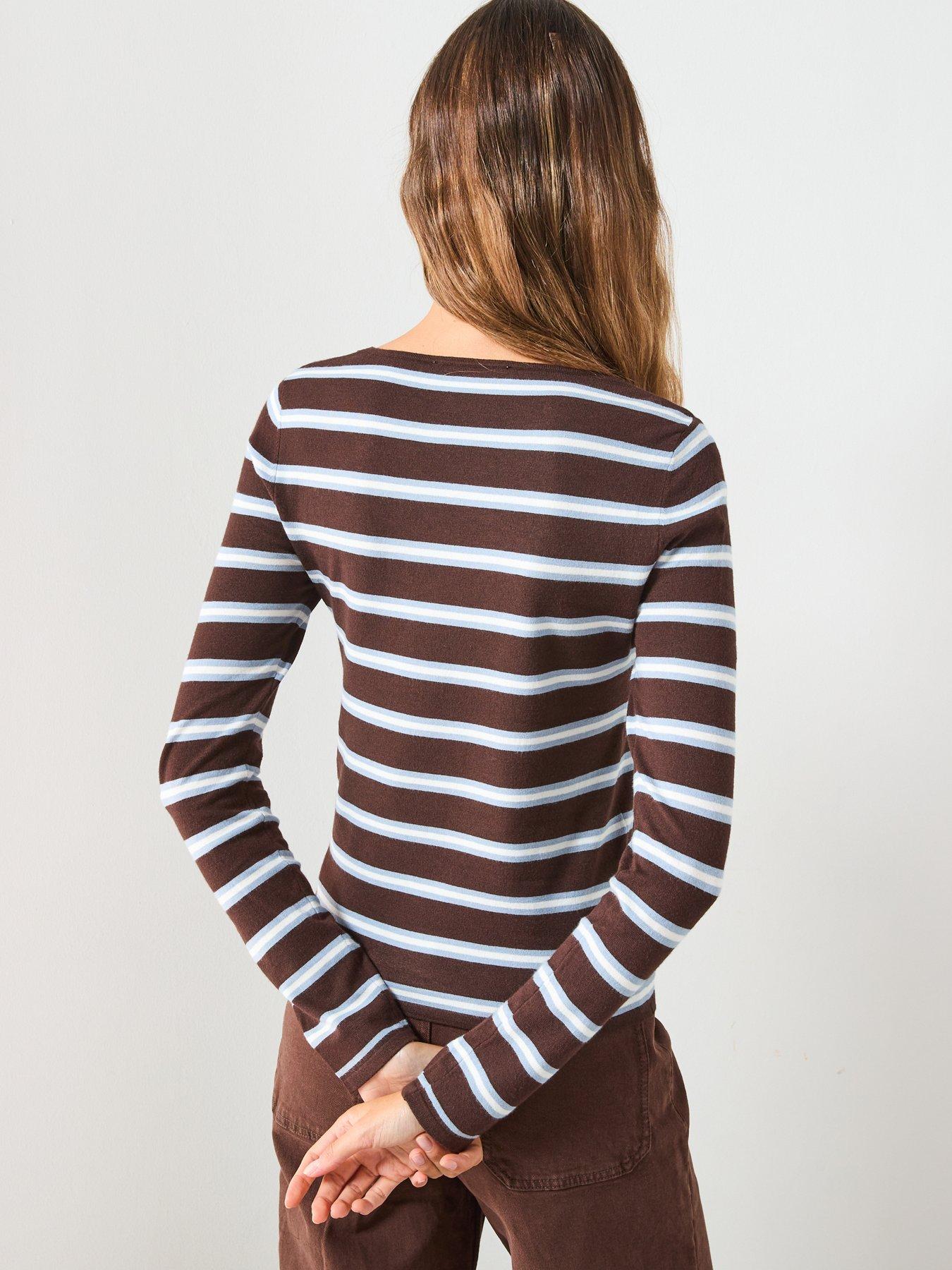 stillFront image of mango-striped-fine-knit-topnbsp--brown