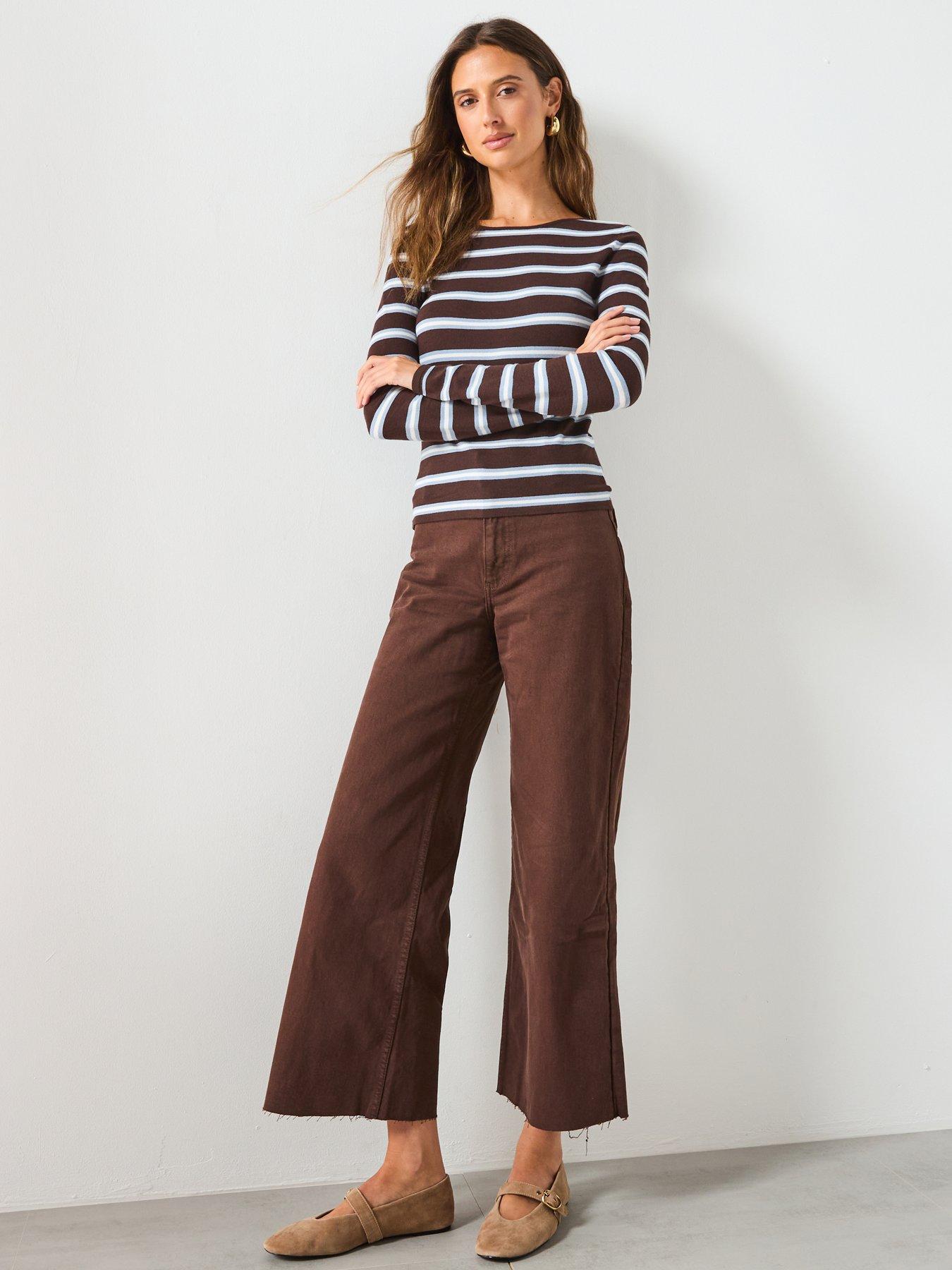  image of mango-striped-fine-knit-topnbsp--brown