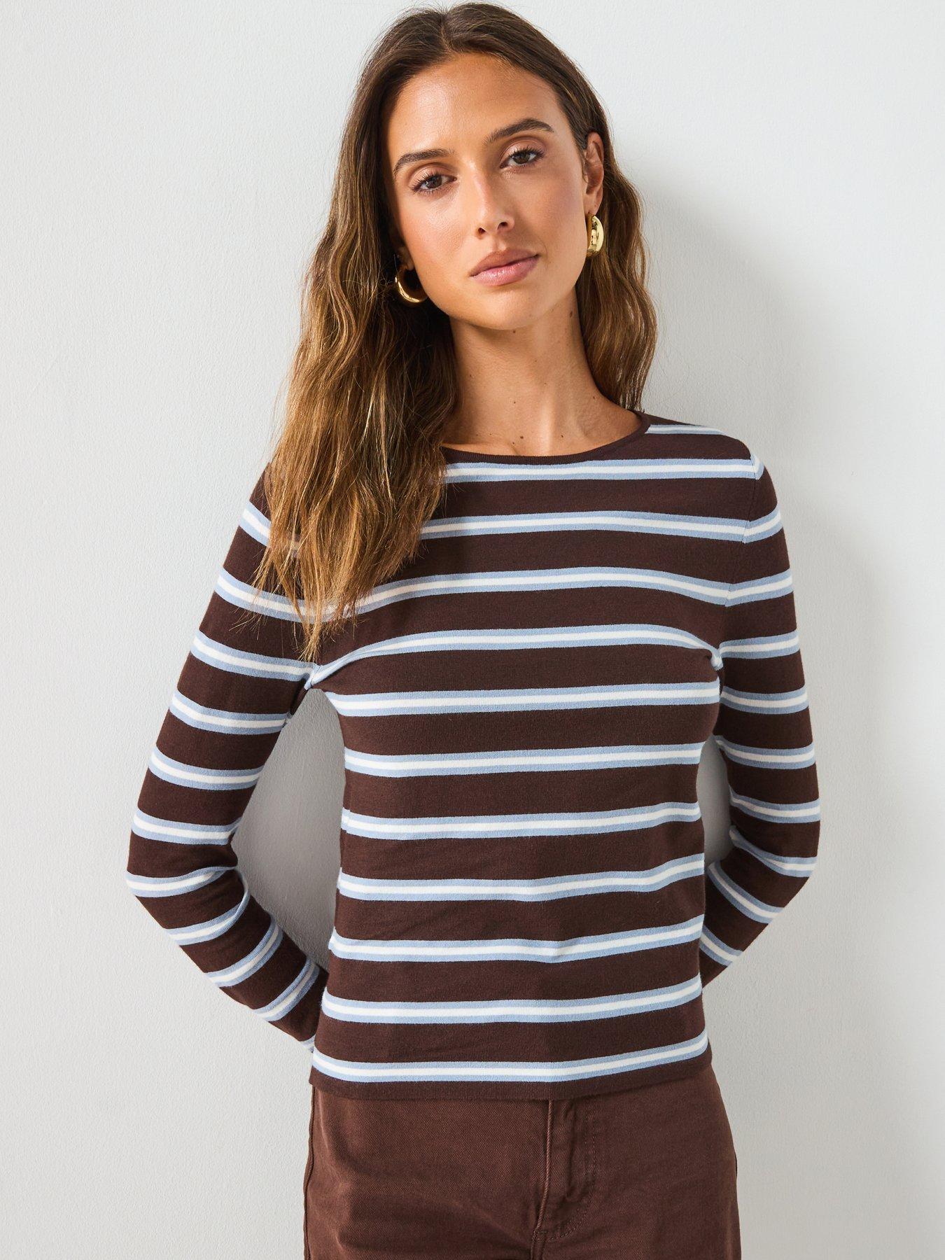  image of mango-striped-fine-knit-topnbsp--brown