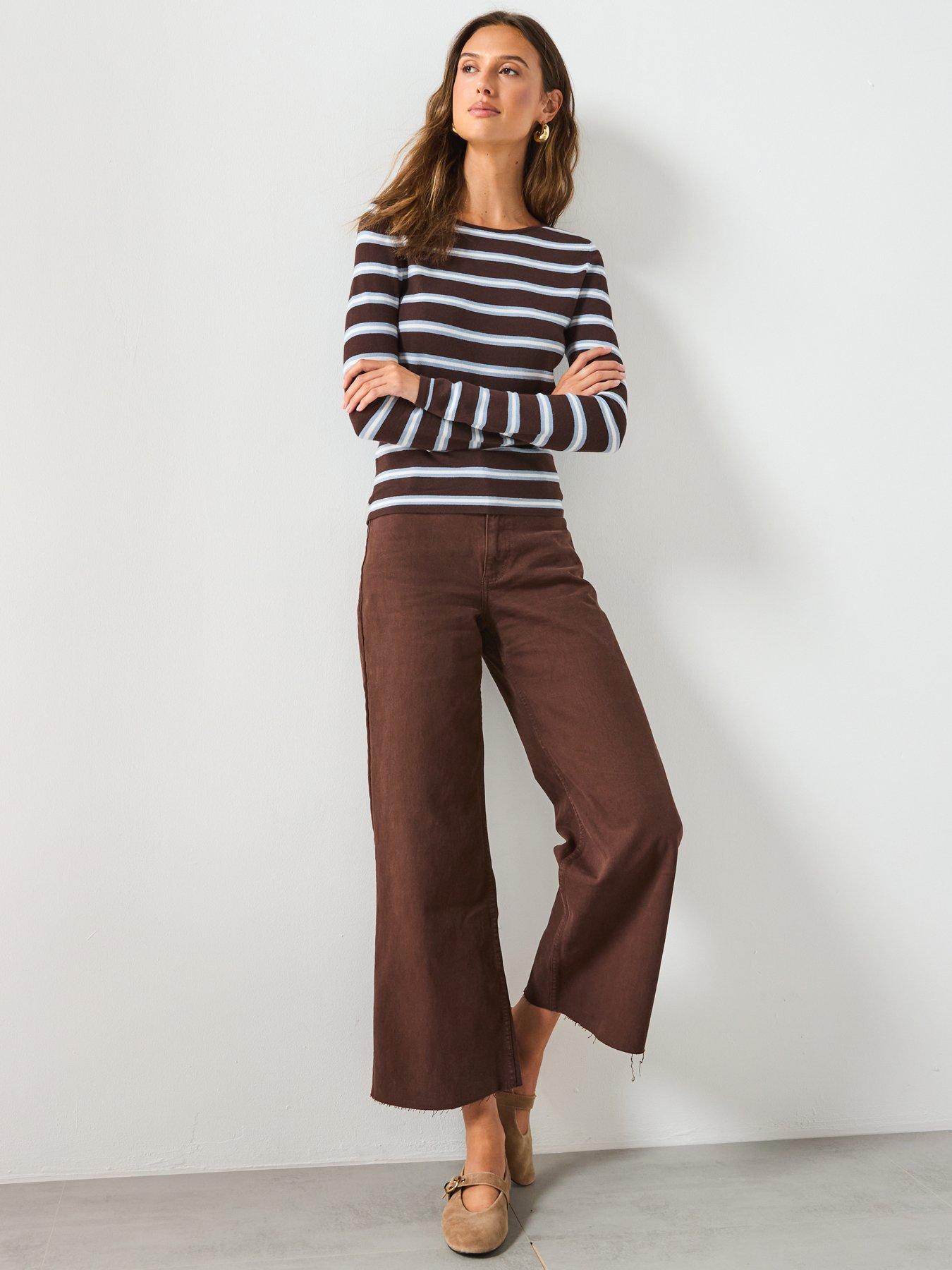  image of mango-striped-fine-knit-topnbsp--brown