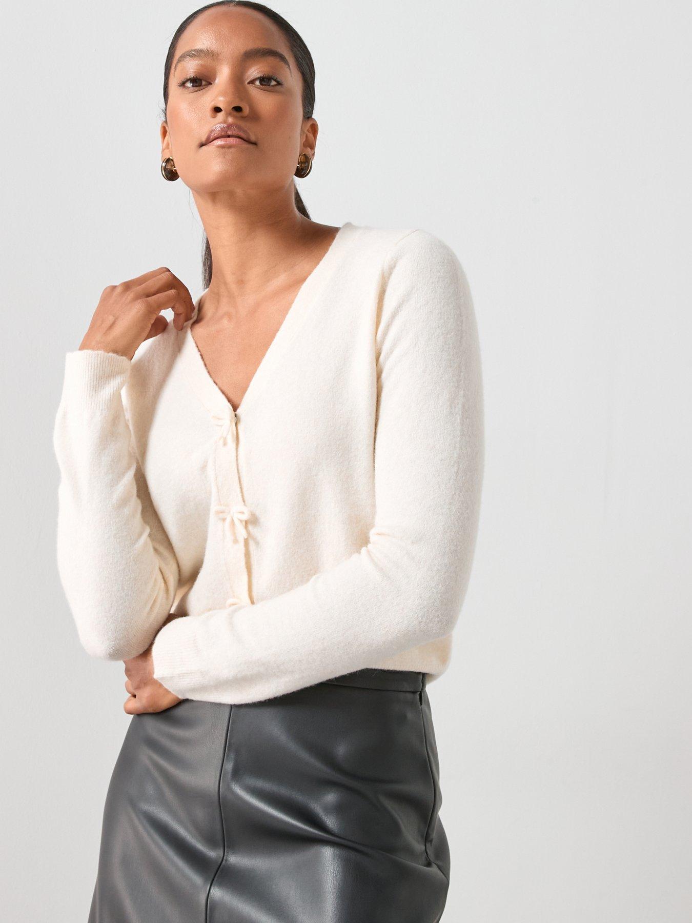 Image 4 of 6 of Mango V-Neck Wool Blend Cardigan - Cream