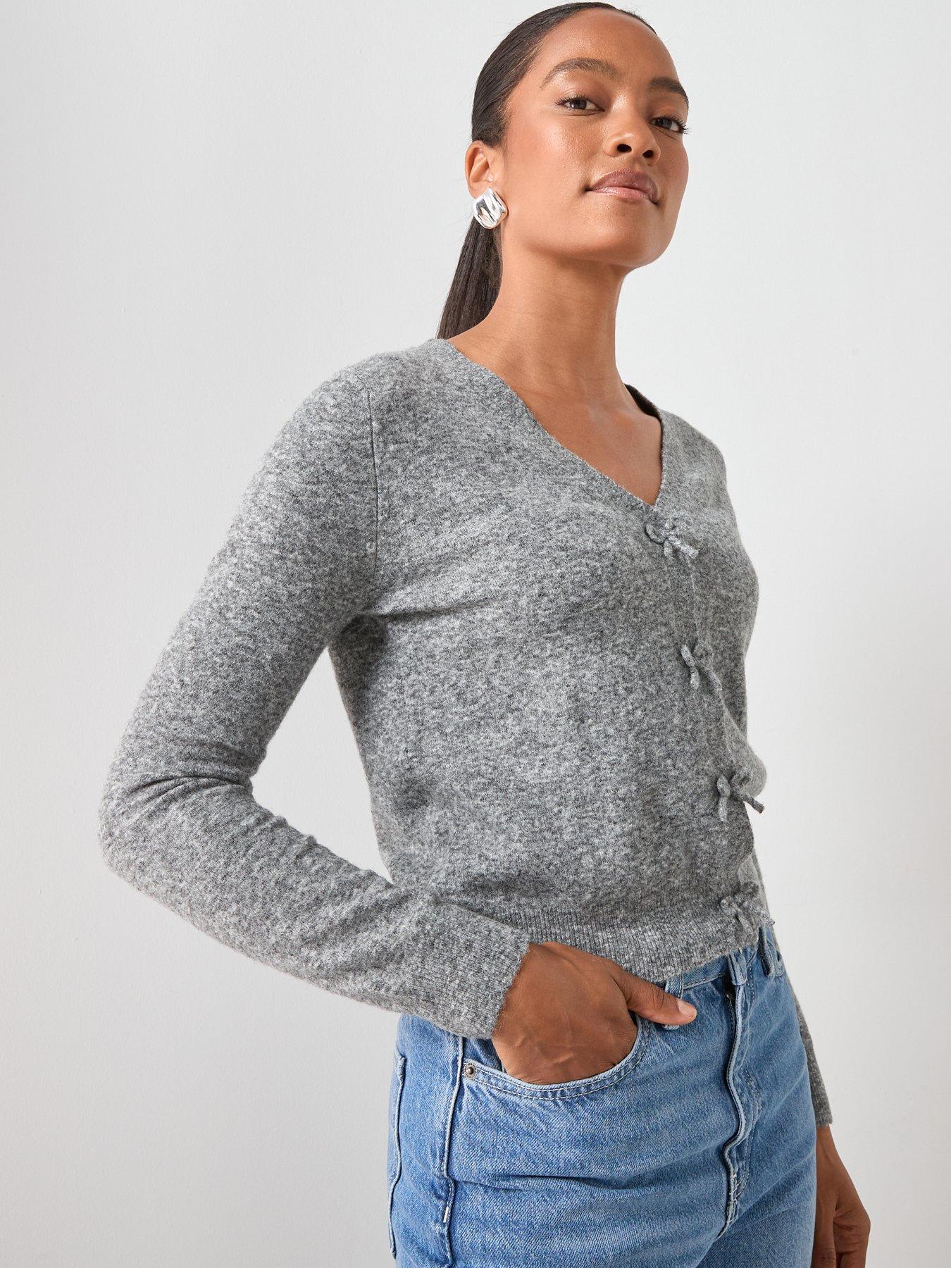  image of mango-v-neck-wool-blend-cardigan-grey