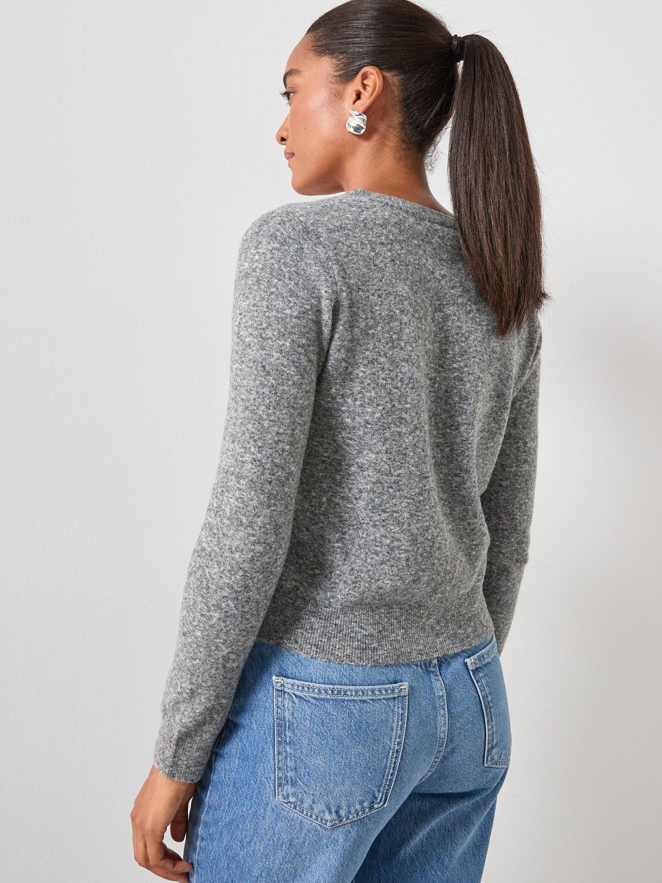  image of mango-v-neck-wool-blend-cardigan-grey