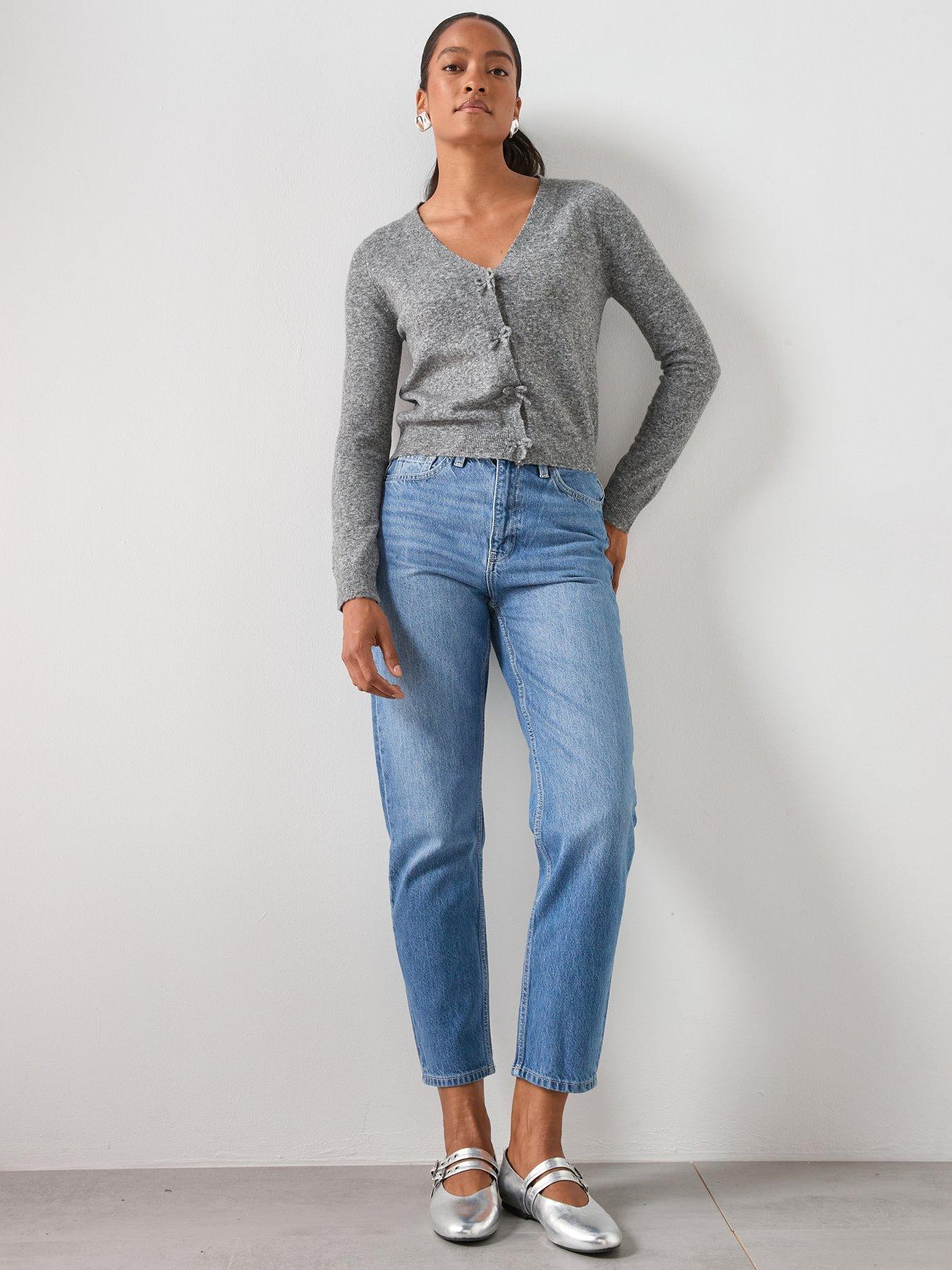  image of mango-v-neck-wool-blend-cardigan-grey