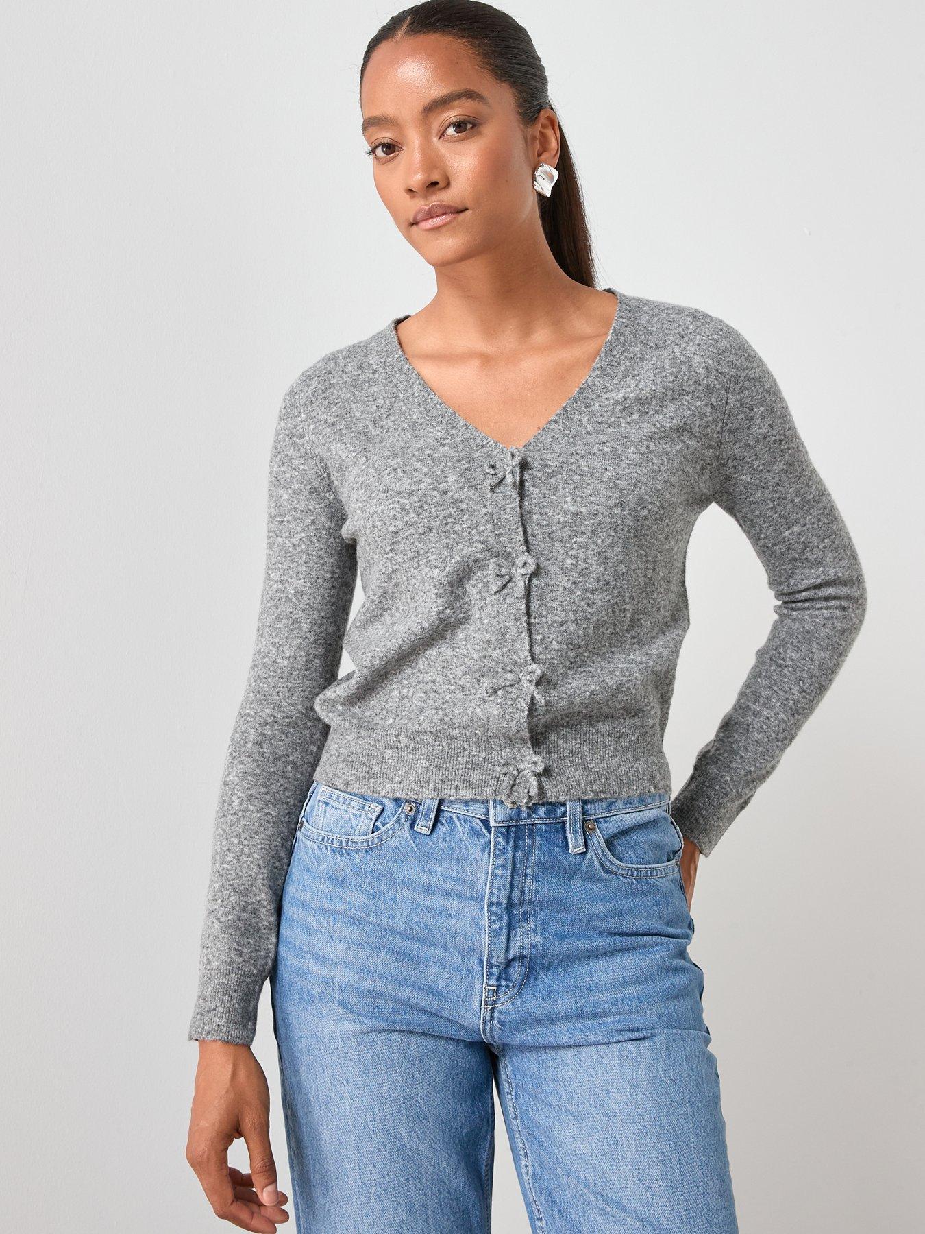  image of mango-v-neck-wool-blend-cardigan-grey