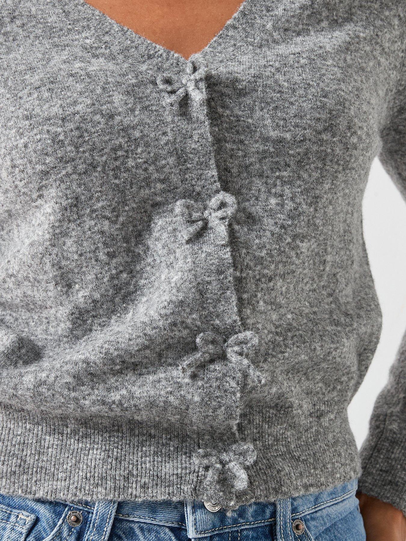  image of mango-v-neck-wool-blend-cardigan-grey