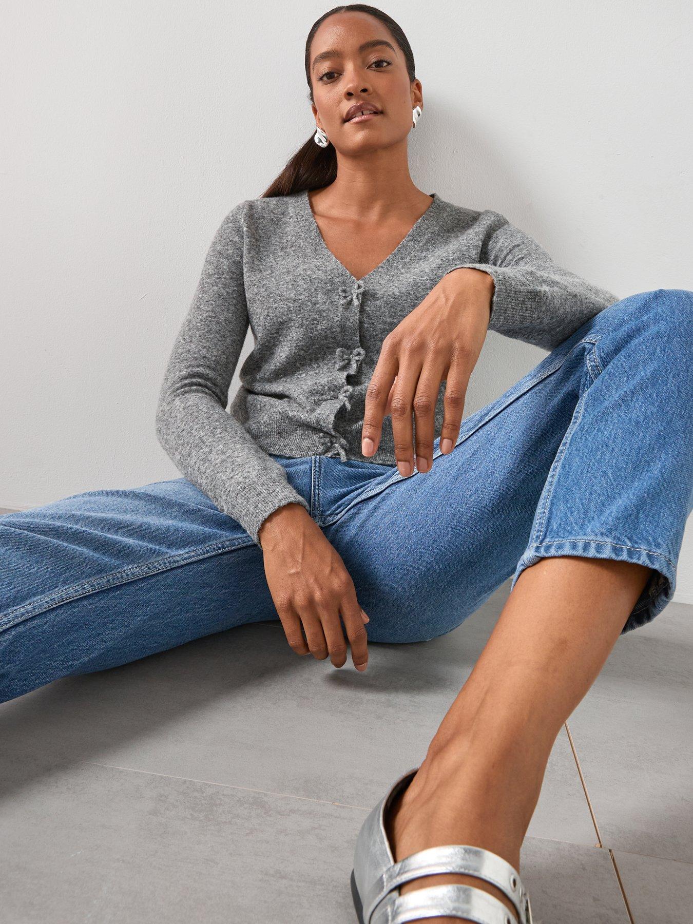  image of mango-v-neck-wool-blend-cardigan-grey