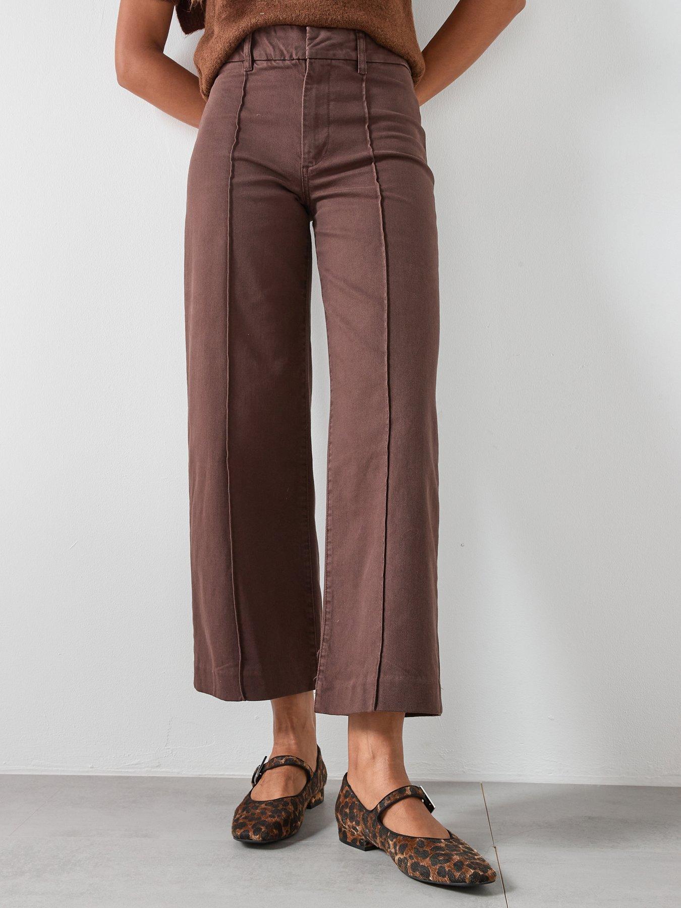  image of mango-paloma-high-waist-wide-leg-jeans-with-seams-brown