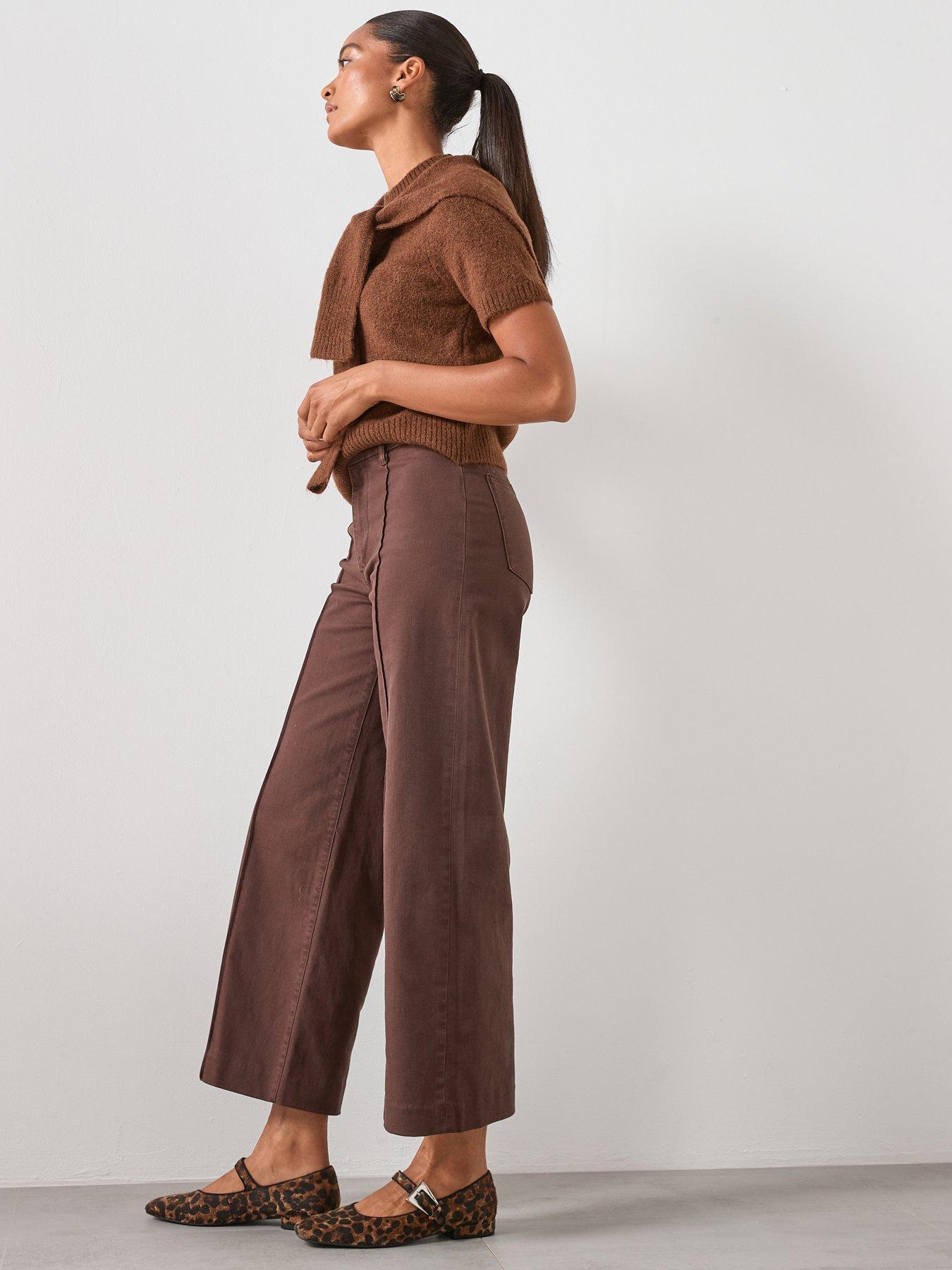  image of mango-paloma-high-waist-wide-leg-jeans-with-seams-brown