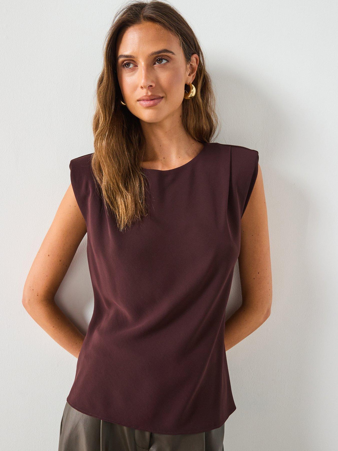 mango-ruched-blouse-with-shoulder-pads-brown