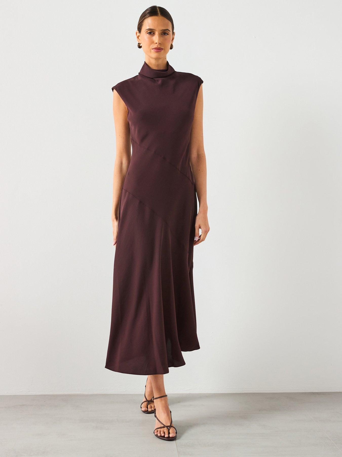 Image 1 of 6 of Mango Long Turtleneck Dress - Brown