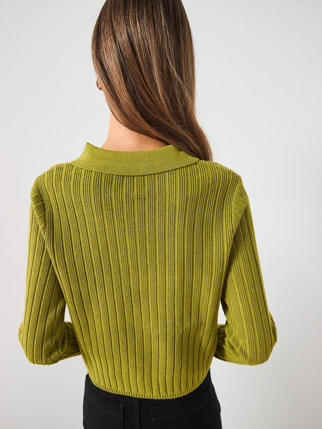 Image 2 of 6 of Mango Polo Neck Ribbed Sweater - Green