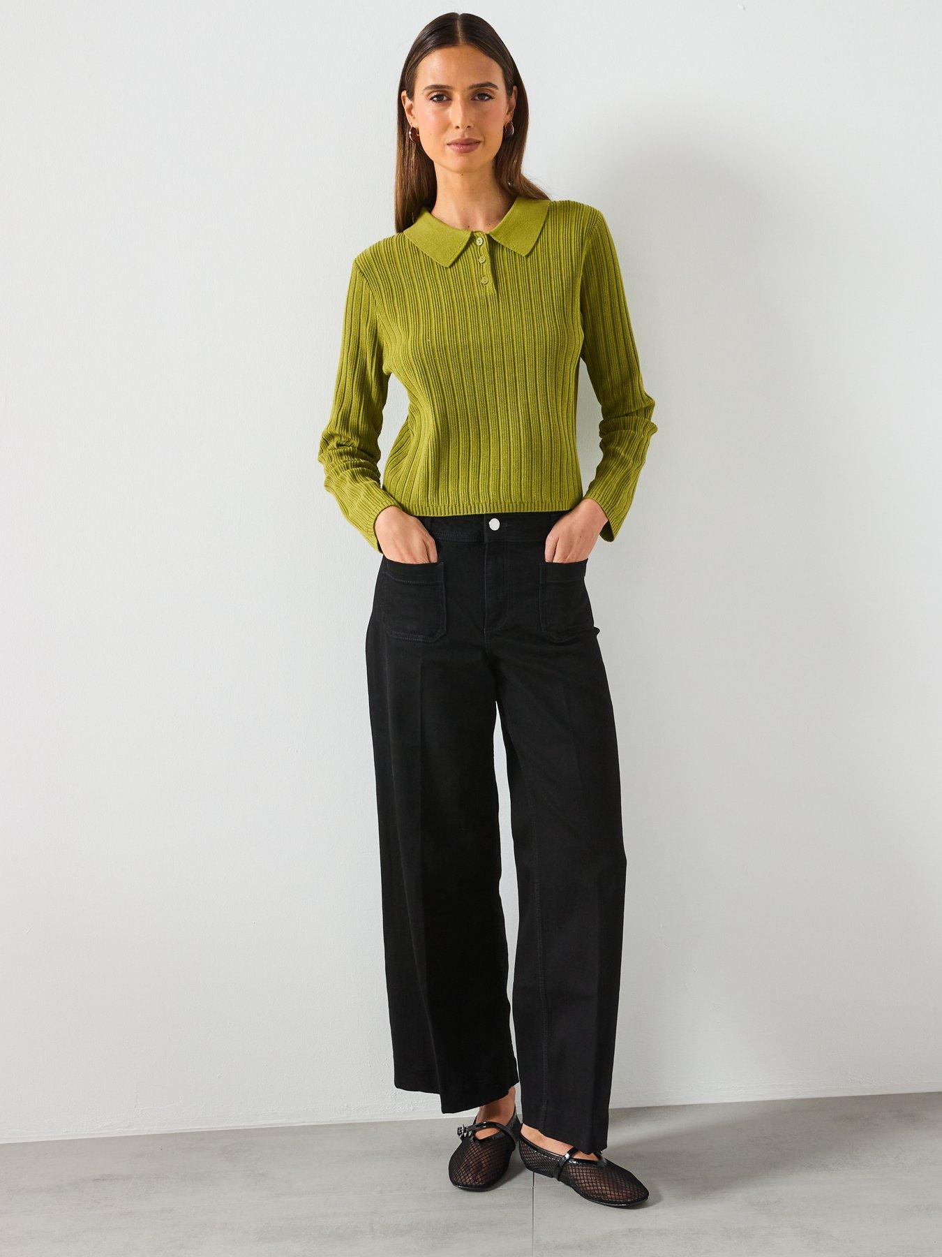 Image 3 of 6 of Mango Polo Neck Ribbed Sweater - Green