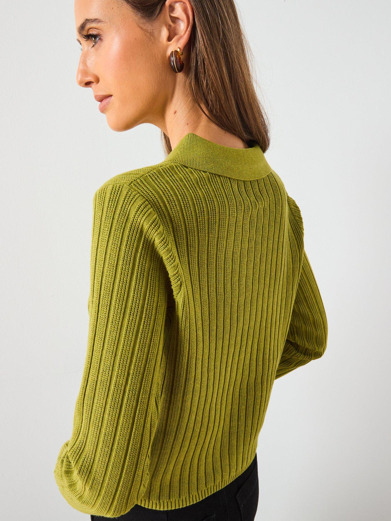 Image 5 of 6 of Mango Polo Neck Ribbed Sweater - Green