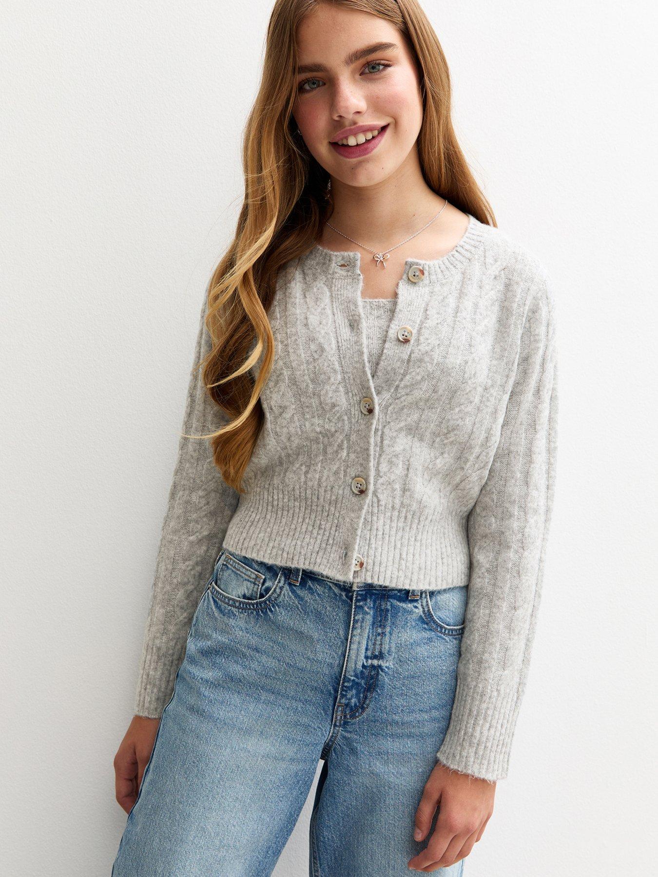 New Look 915 Girls Cable Knit Cardigan - Grey