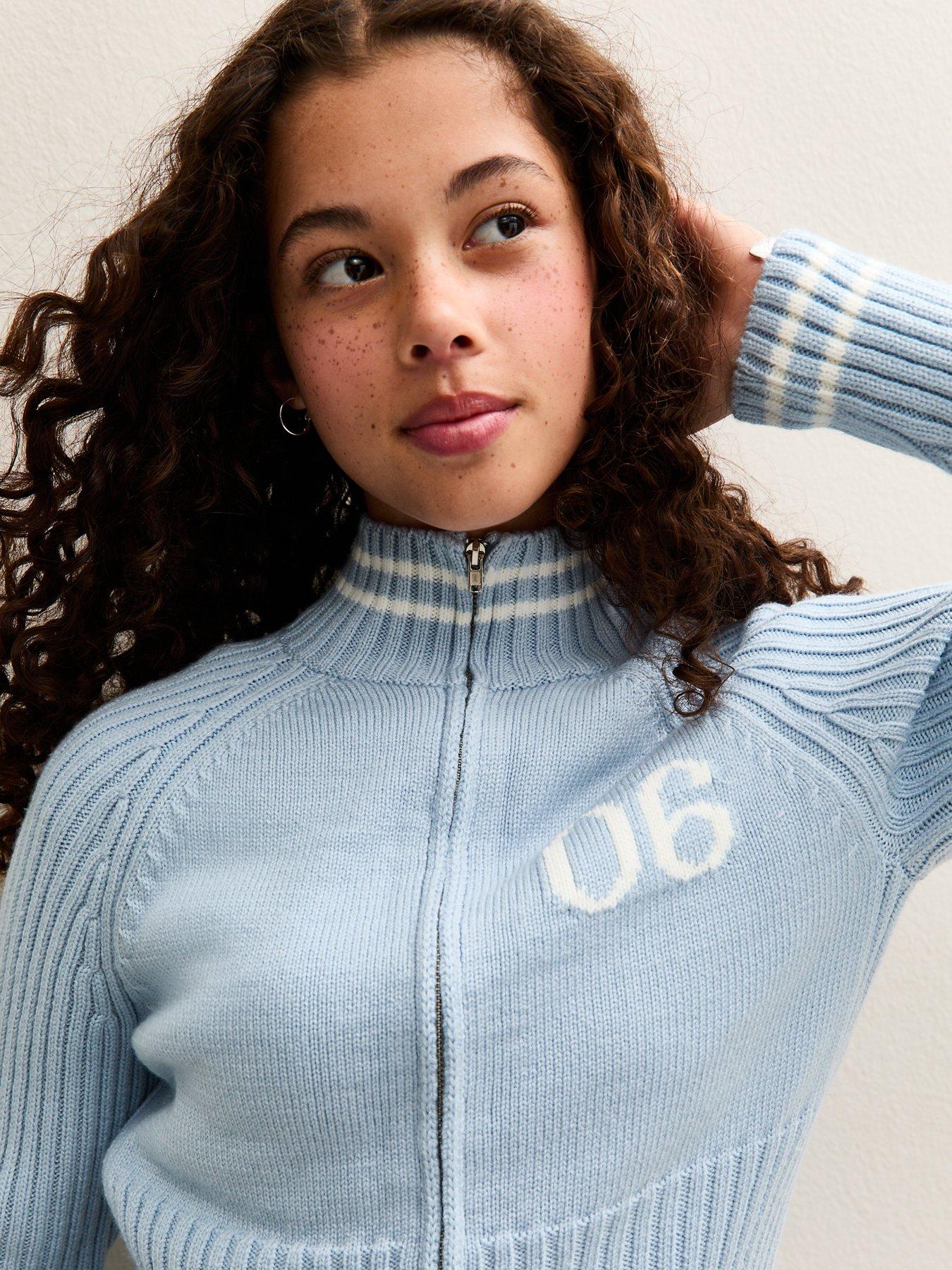  image of new-look-915-girls-light-blue-06-knit-zip-through-sweatshirt