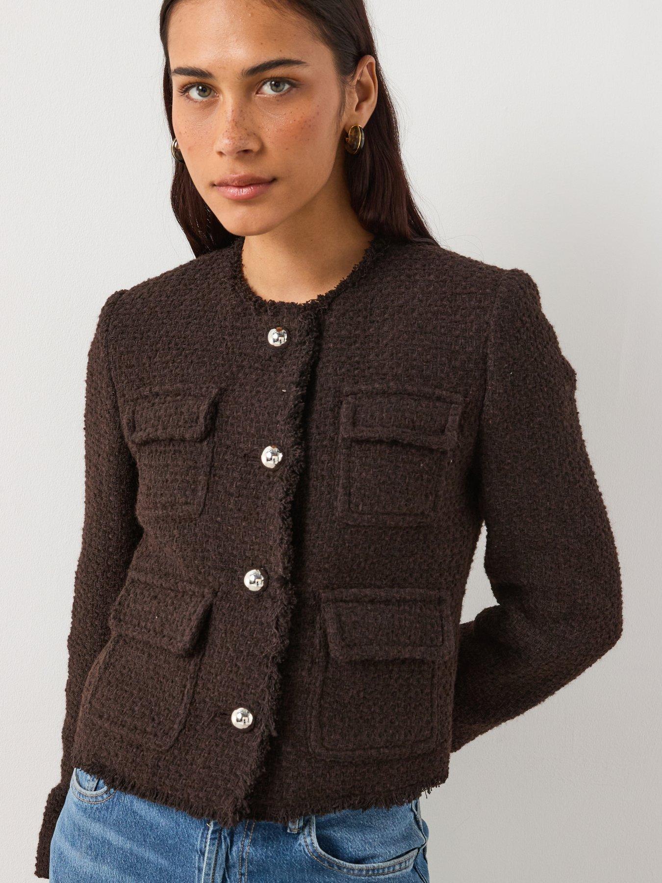 Mango Tweed Jacket - Brown