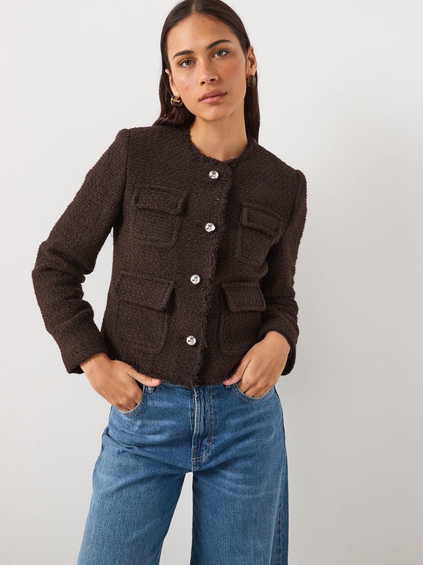 Image 6 of 6 of Mango Tweed Jacket - Brown