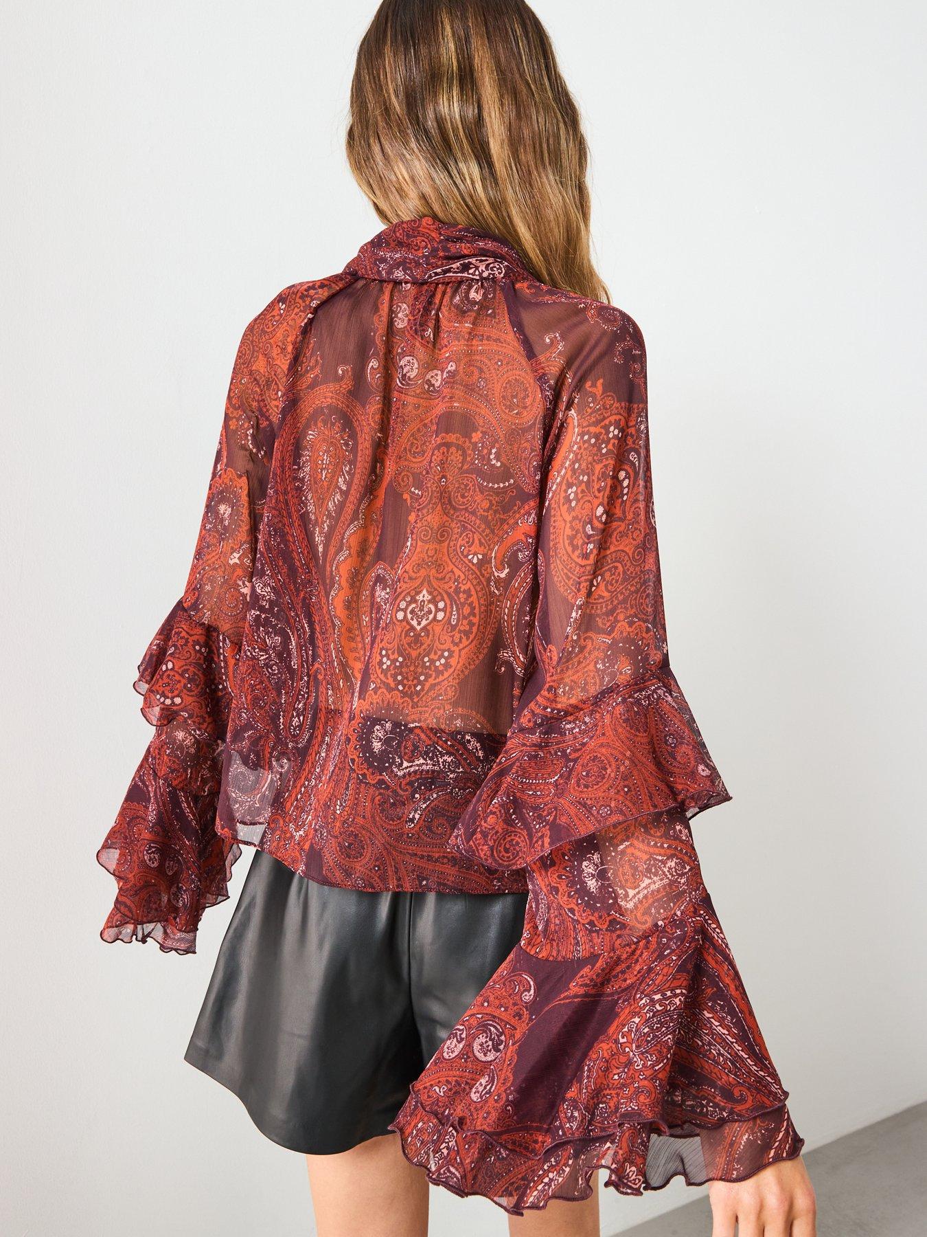 Image 2 of 6 of Mango Paisley Print Blouse - Red