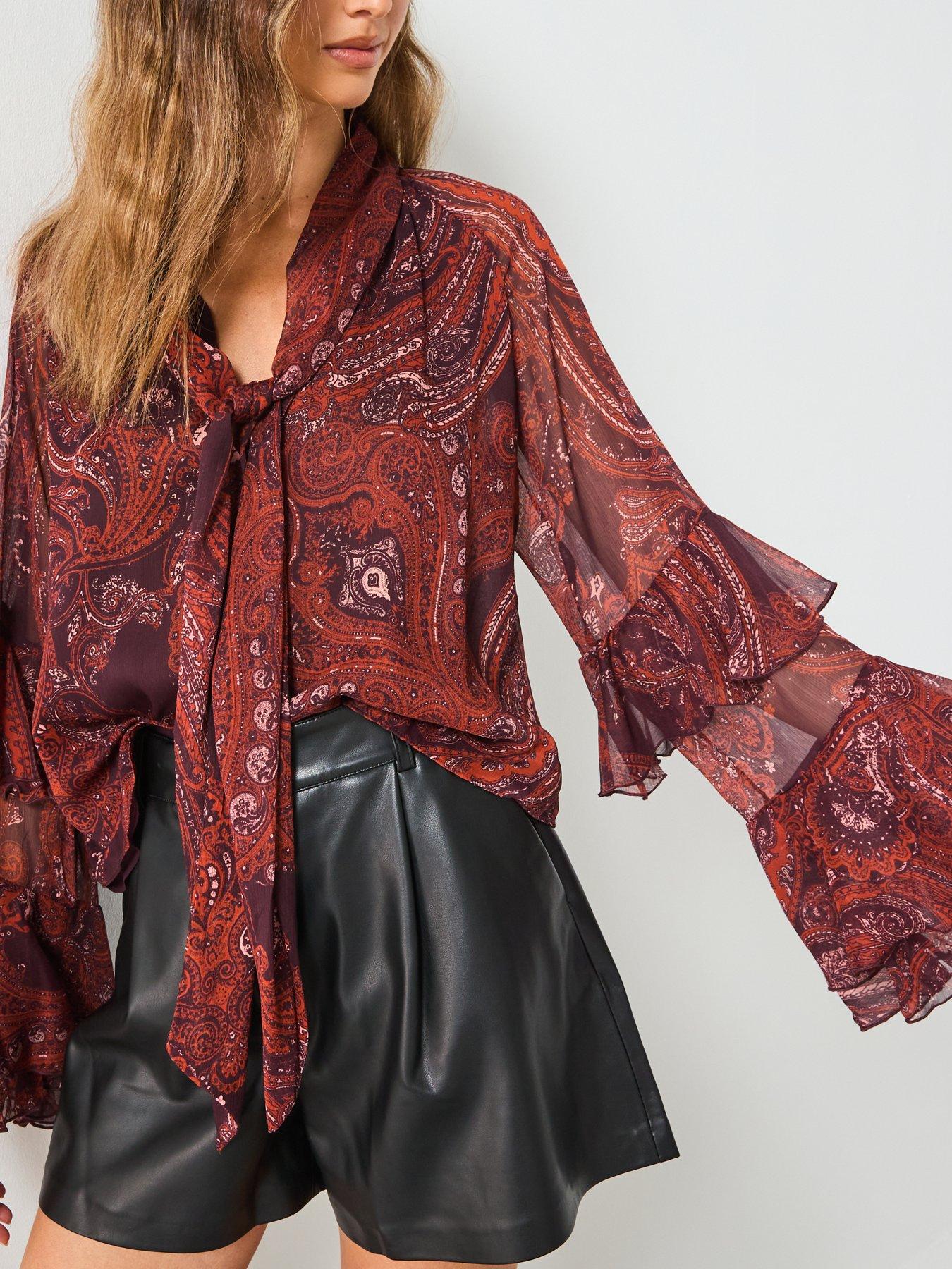 Image 4 of 6 of Mango Paisley Print Blouse - Red
