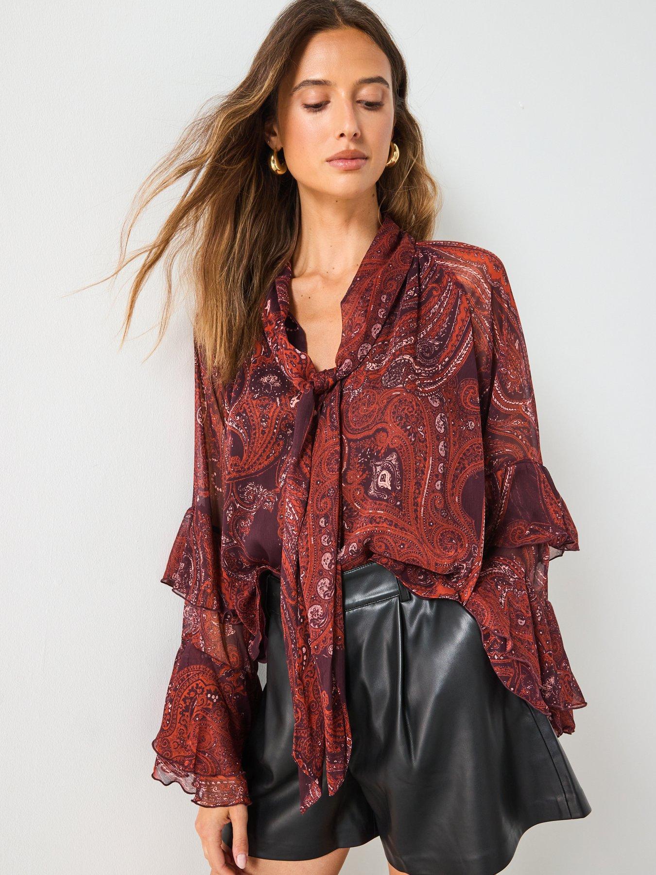 Image 5 of 6 of Mango Paisley Print Blouse - Red