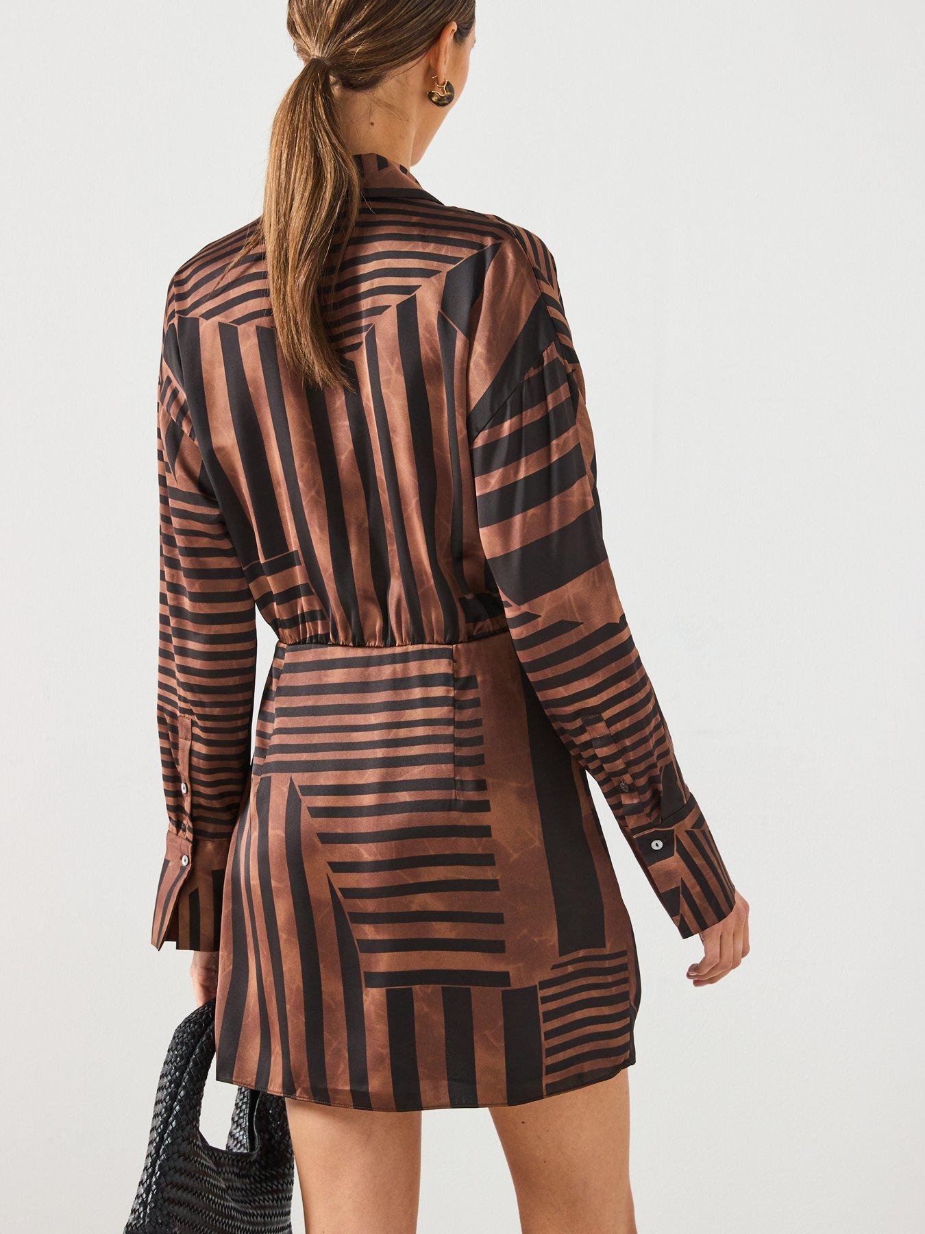 Image 2 of 6 of Mango Striped Satin Dress - Brown