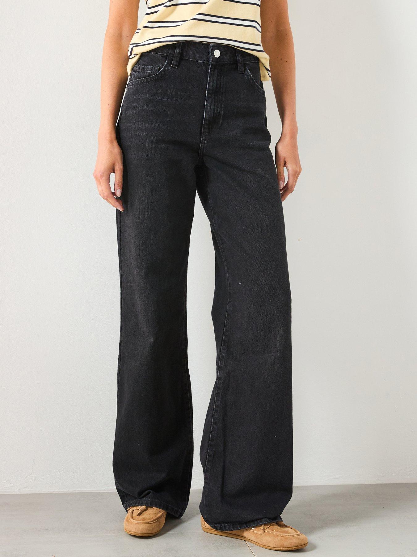 undefined Danila Wide Leg High Rise Jeans - Black