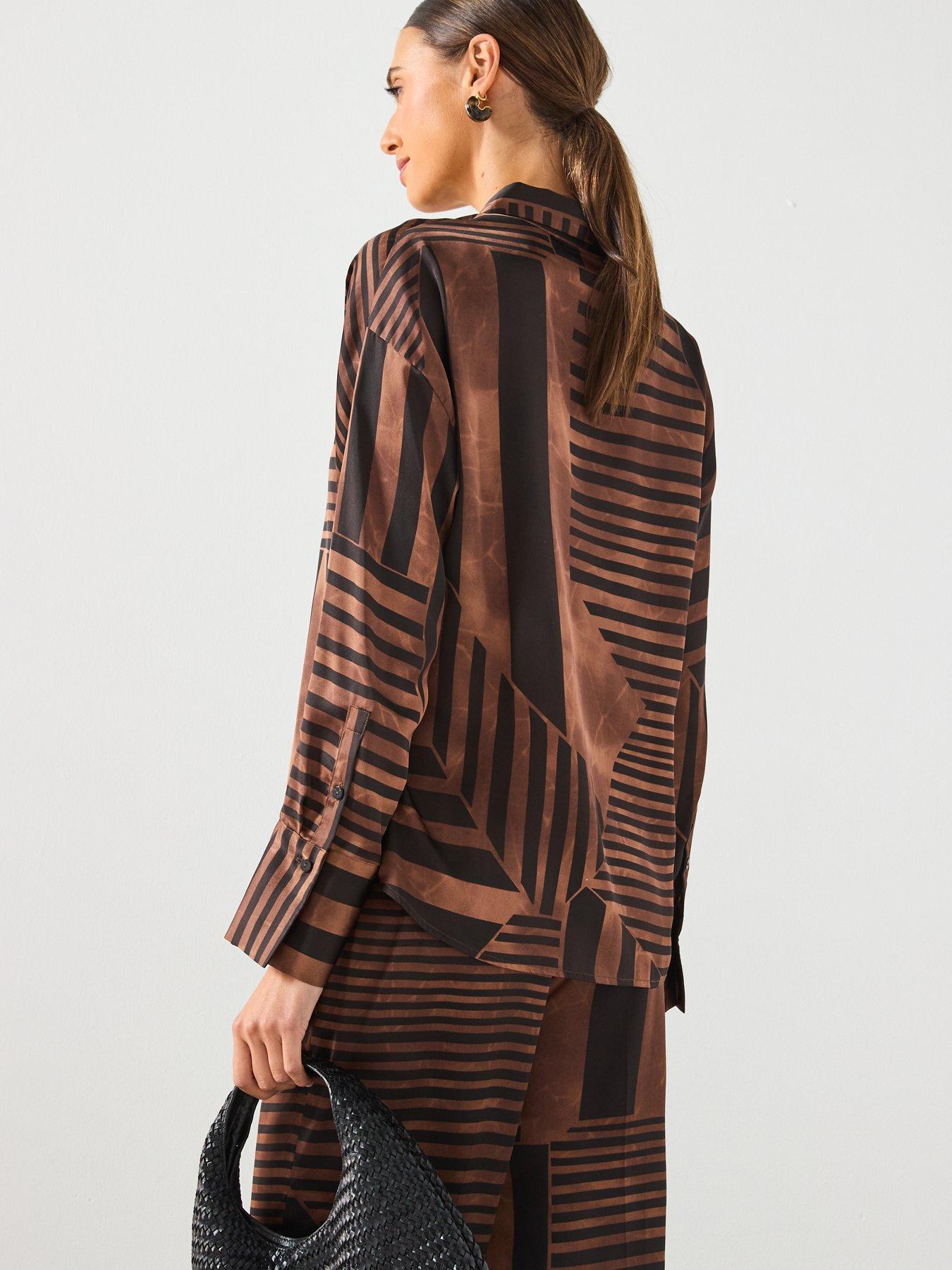 stillFront image of mango-striped-satin-blouse-brown
