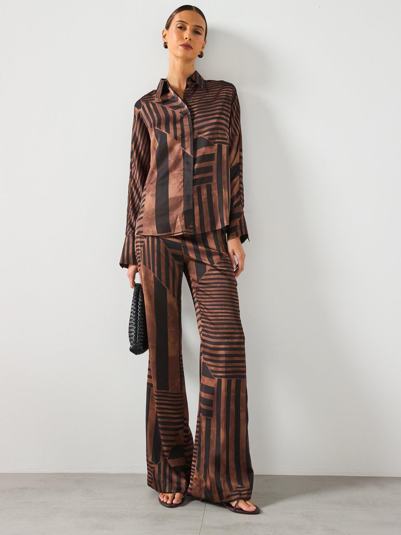  image of mango-striped-satin-blouse-brown