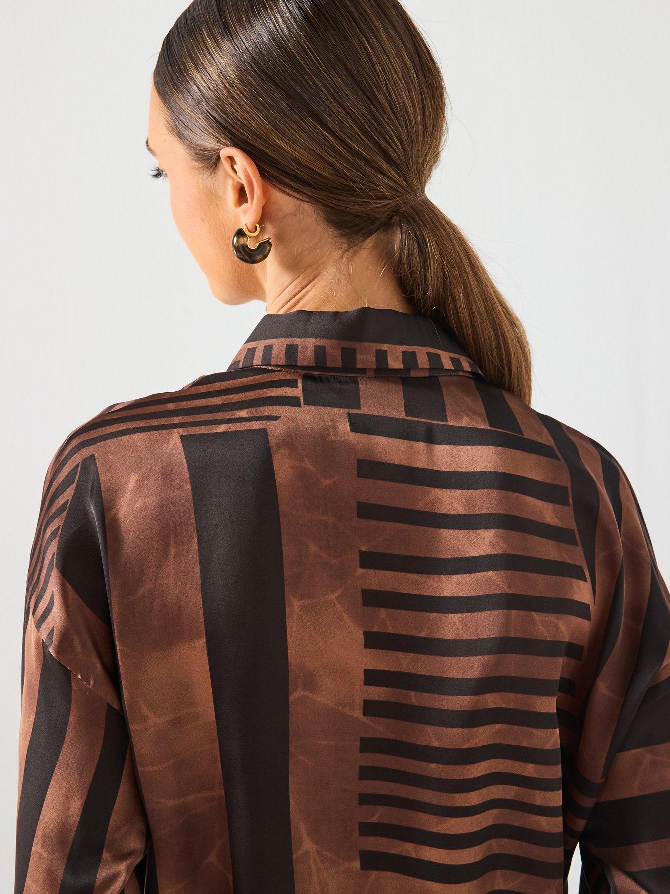  image of mango-striped-satin-blouse-brown
