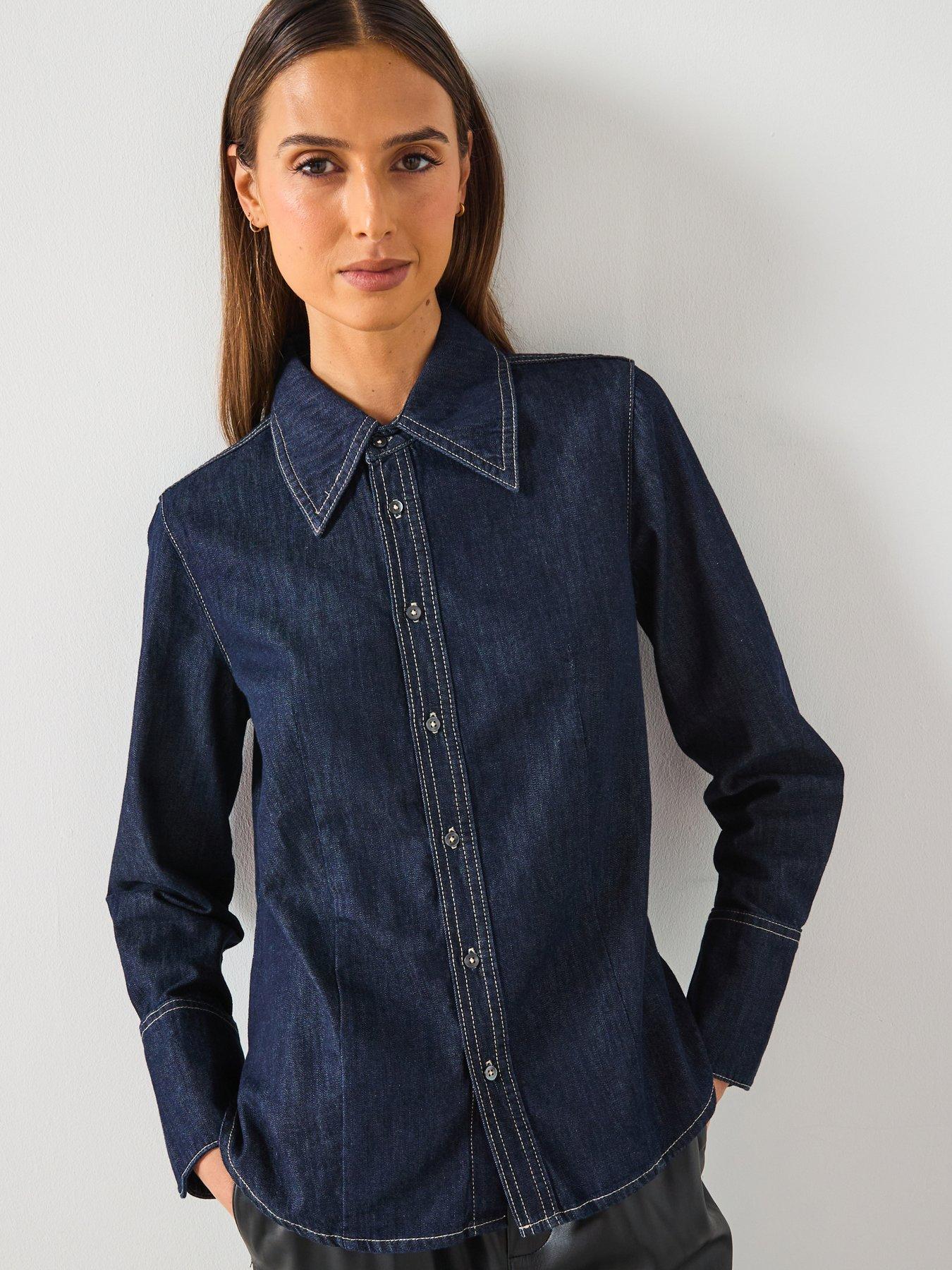 undefined Denim Shirt With Seams - Blue