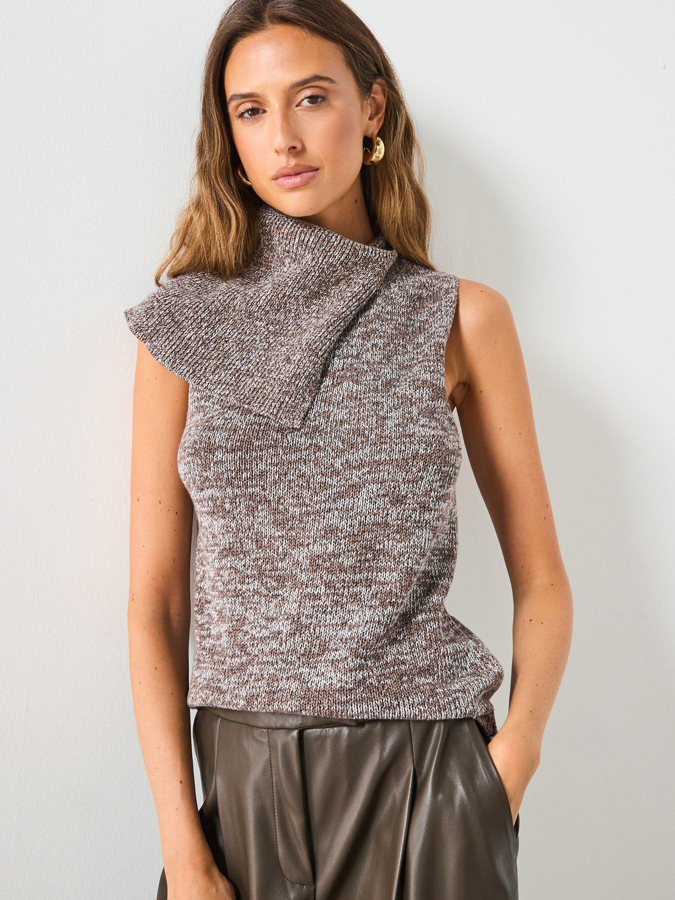 Image 5 of 6 of Mango Waistcoat With Mottled Wrap Collar - Beige