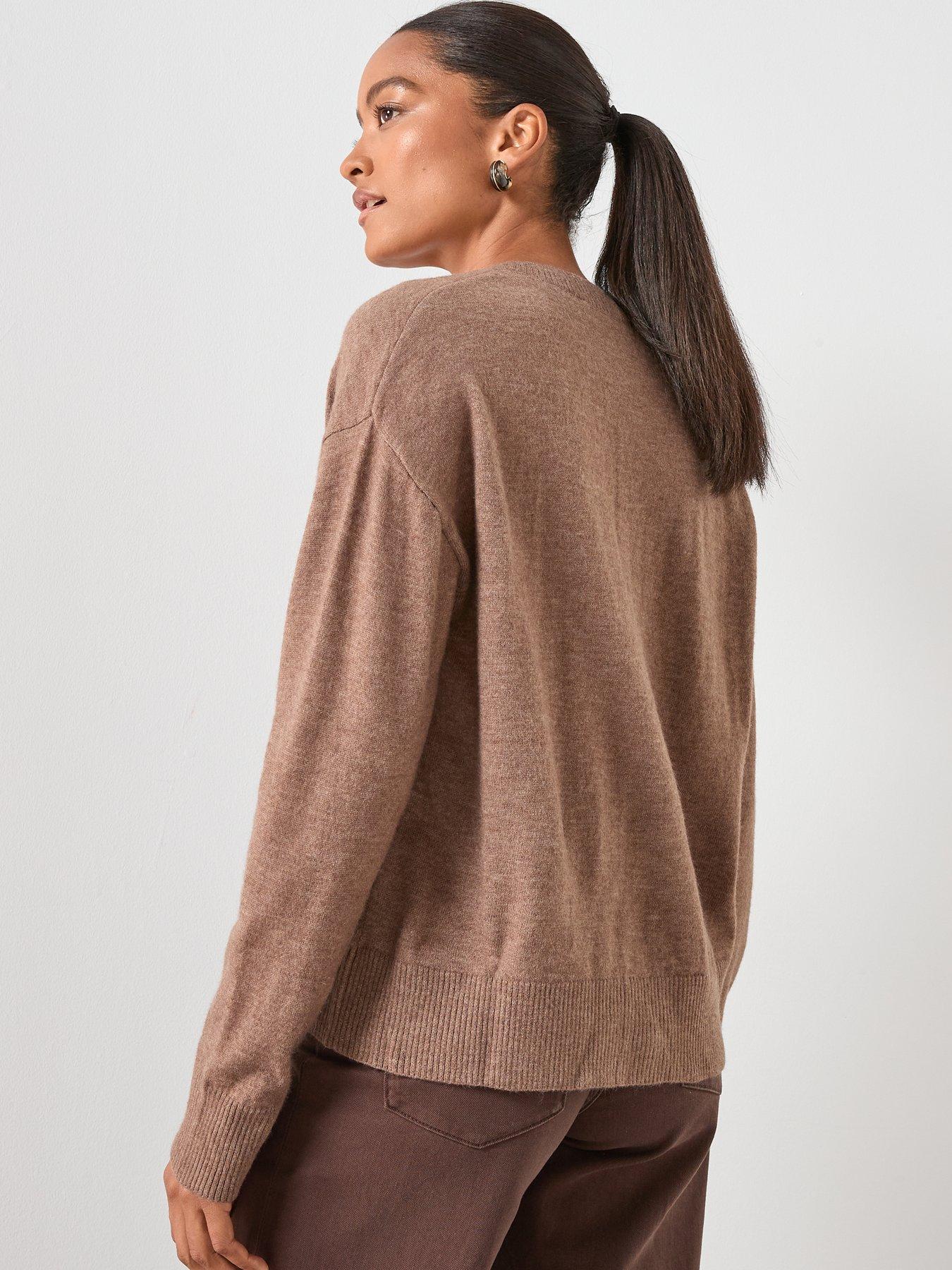  image of mango-v-neck-cardigan-with-pockets-brown