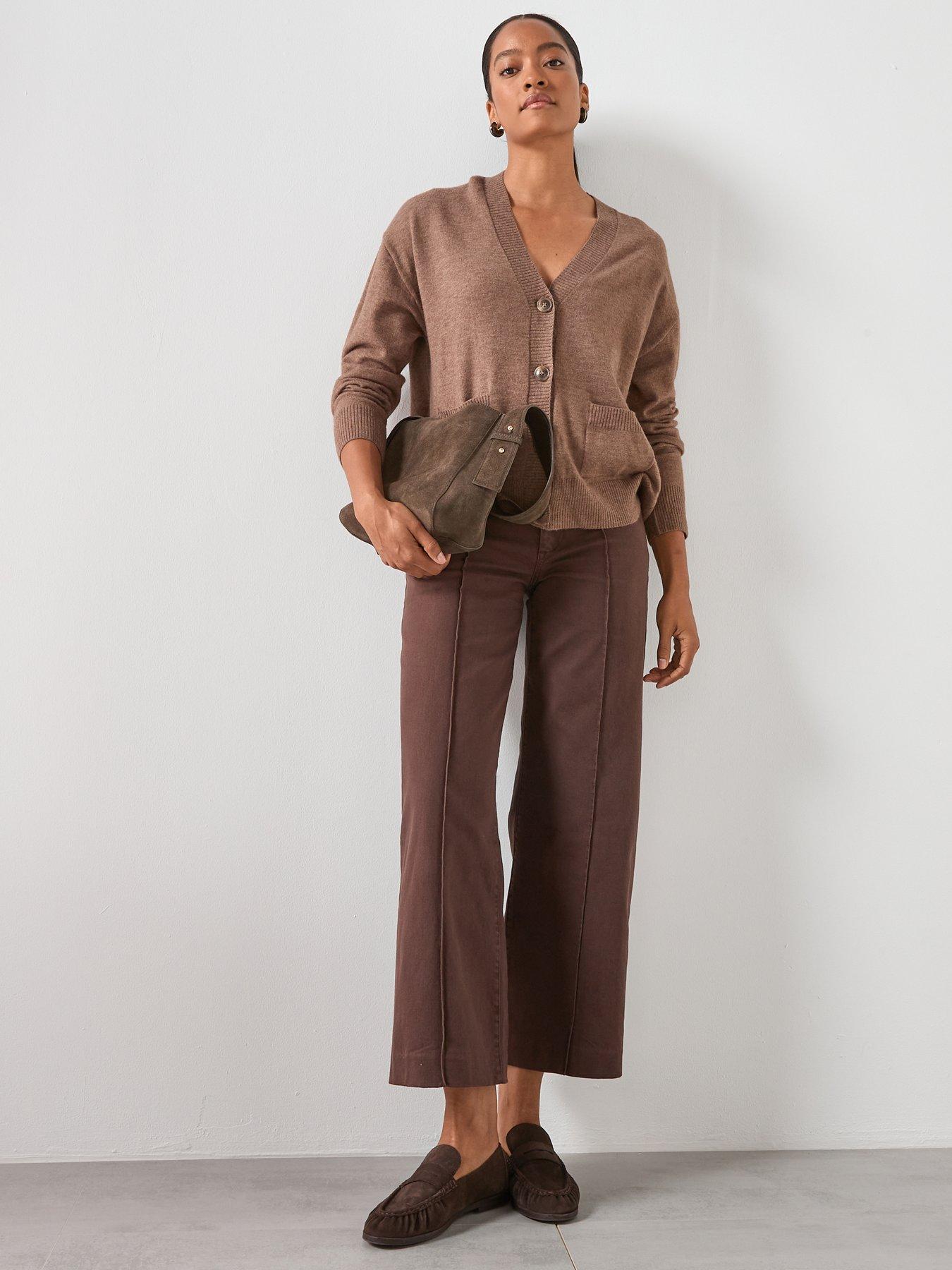  image of mango-v-neck-cardigan-with-pockets-brown