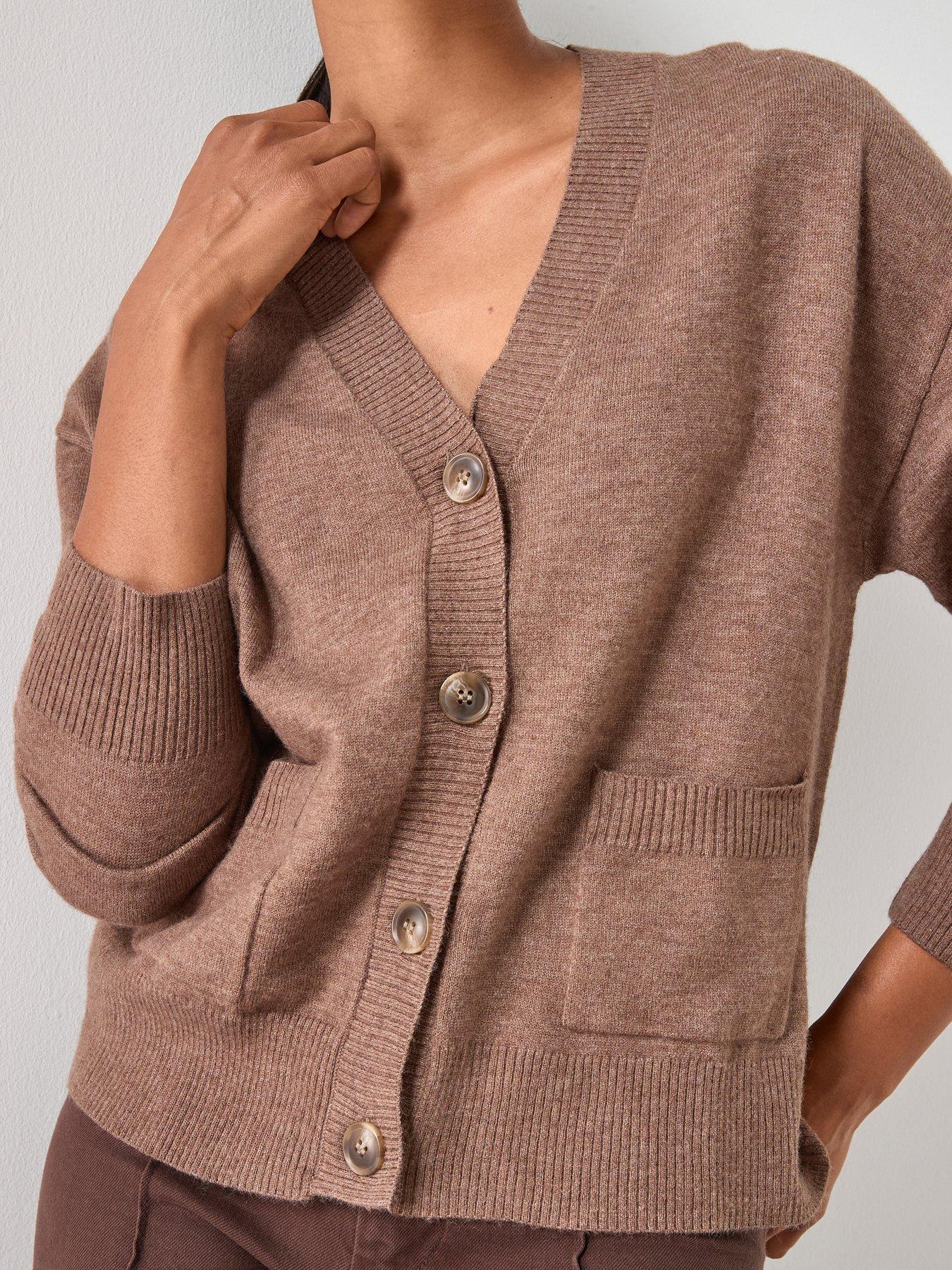  image of mango-v-neck-cardigan-with-pockets-brown