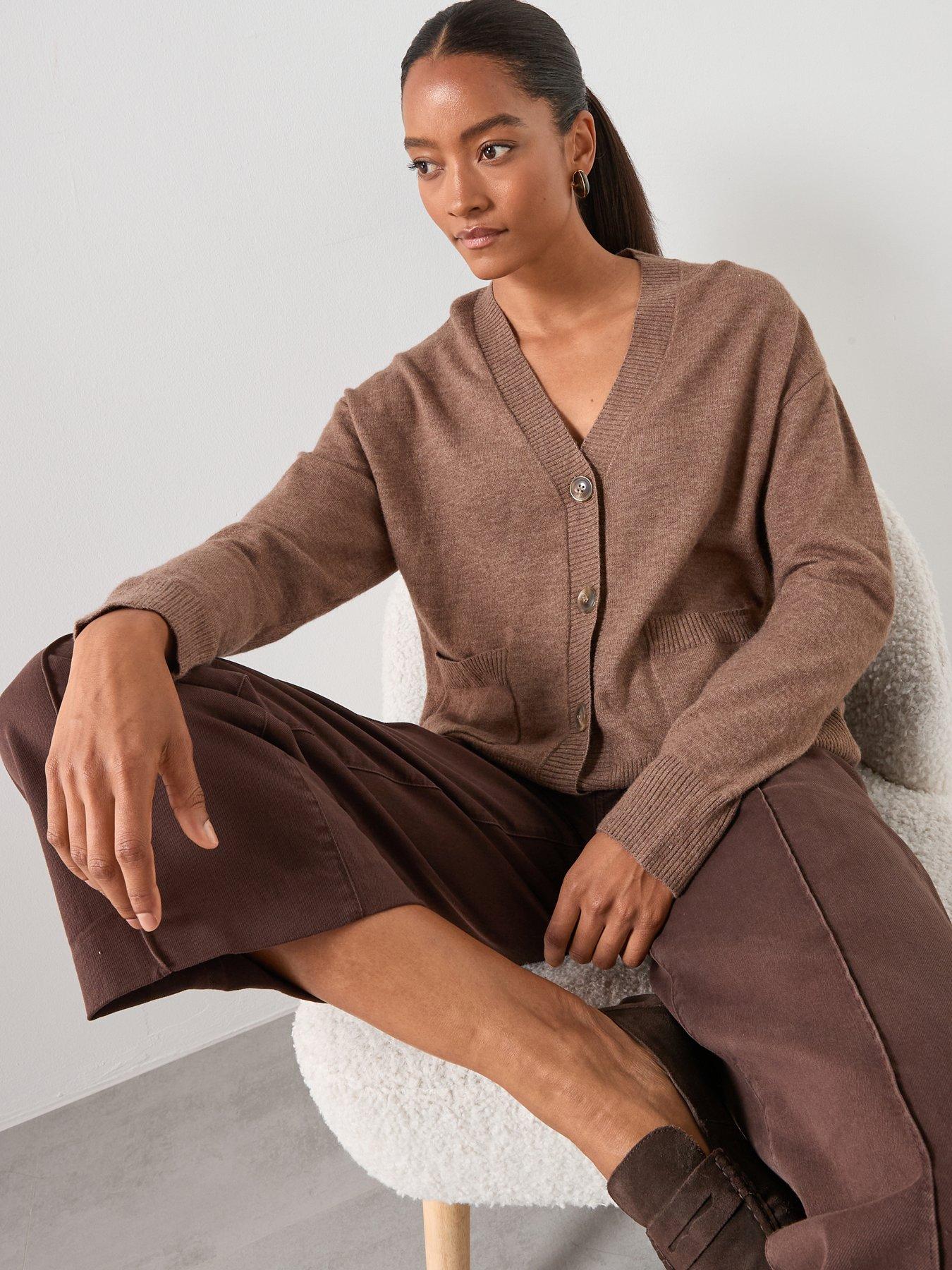  image of mango-v-neck-cardigan-with-pockets-brown