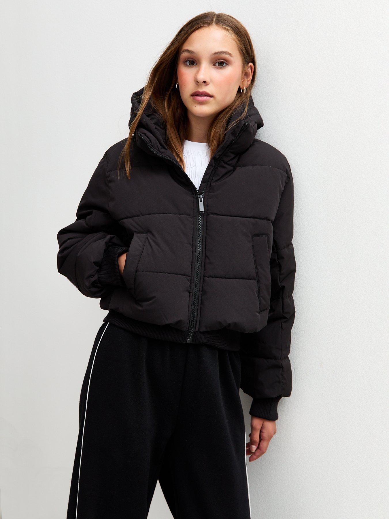 undefined Girls Black Short Oversized Padded School Jacket - Black