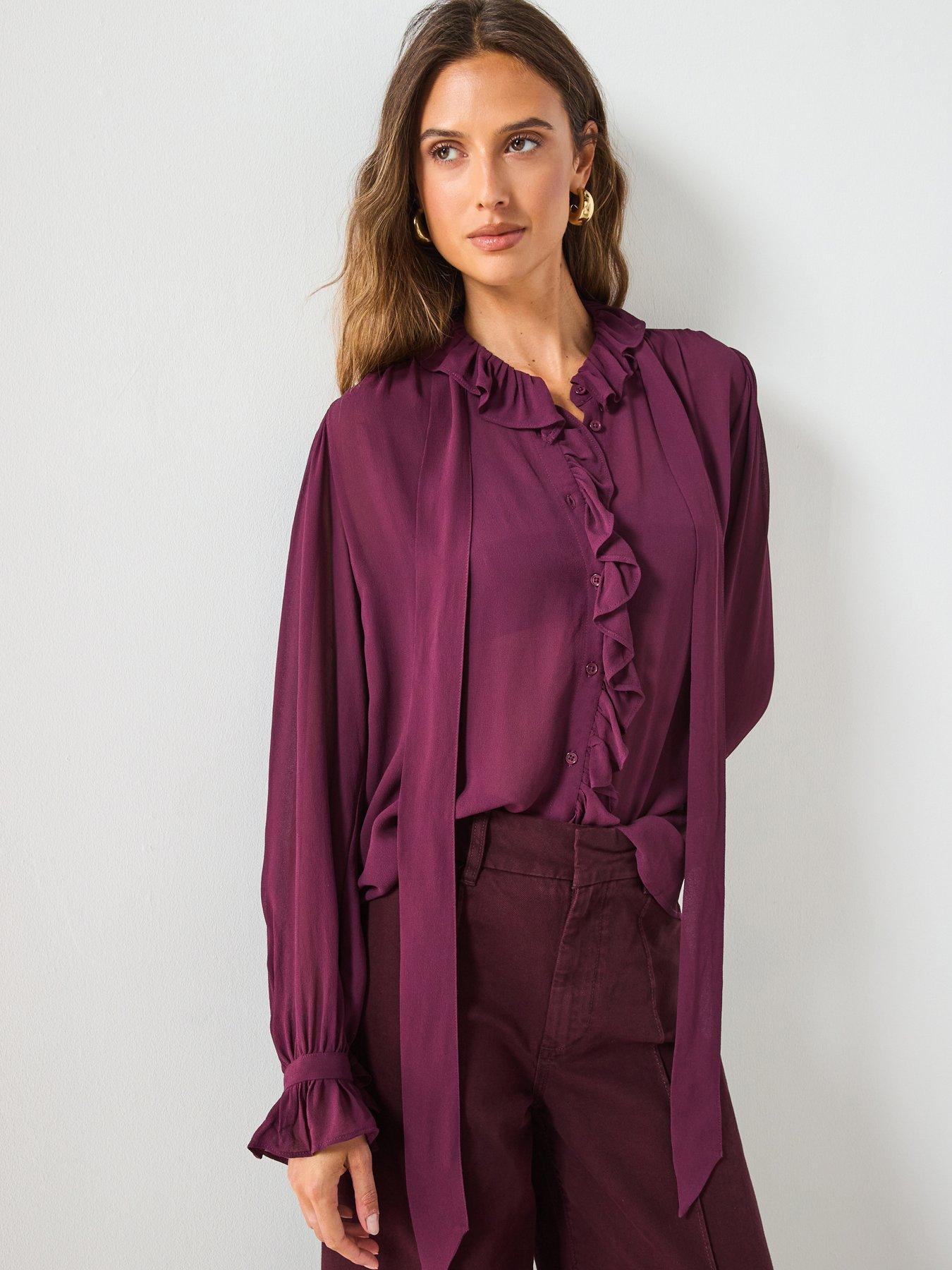 Mango Ruffled Blouse with Scarf - Red