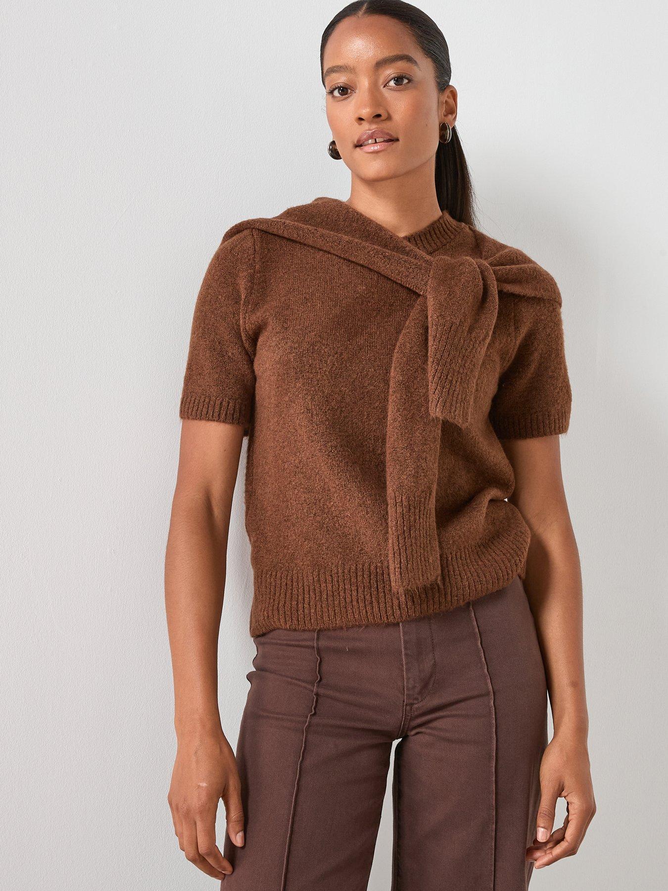Image 1 of 6 of Mango Combined Short Sleeve Jumper- Brown
