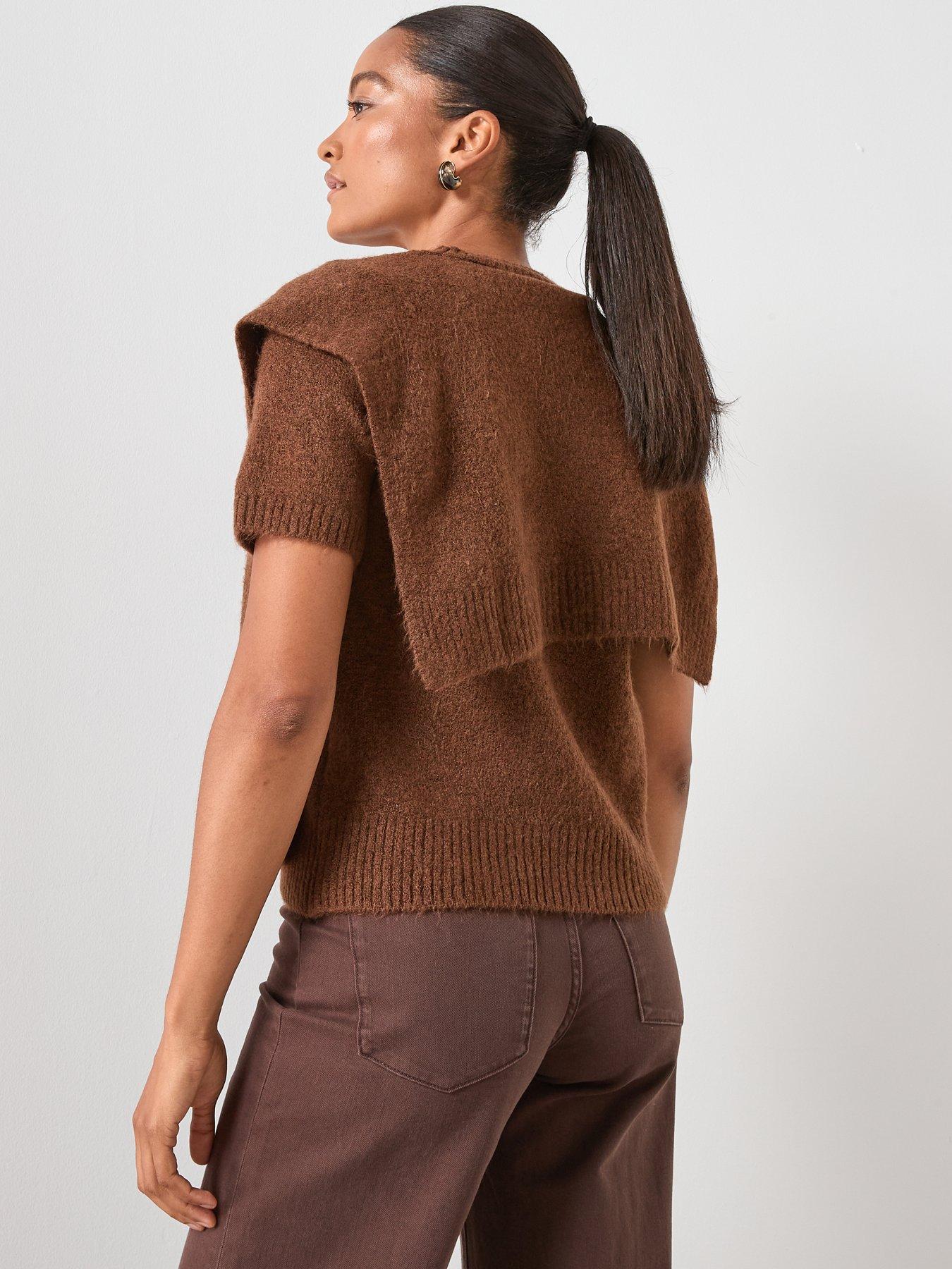 Image 2 of 6 of Mango Combined Short Sleeve Jumper- Brown