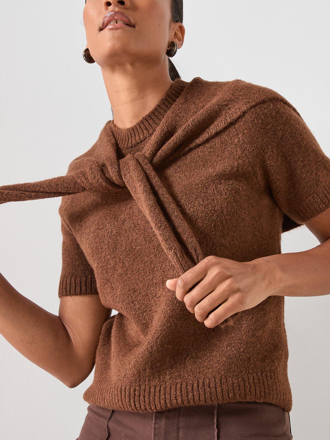 Image 4 of 6 of Mango Combined Short Sleeve Jumper- Brown