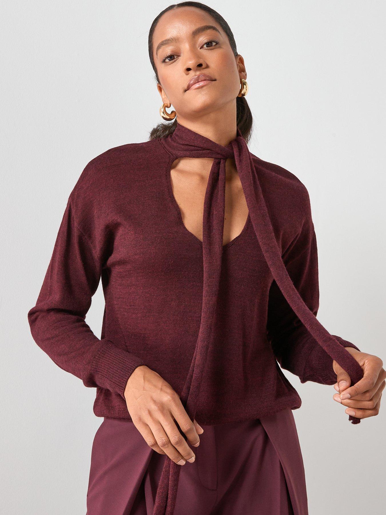 Mango V-Neck Jumper With Scarf - Red