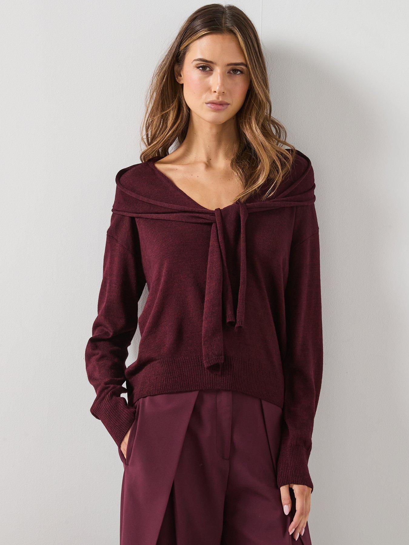 Mango V-Neck Jumper With Scarf - Red