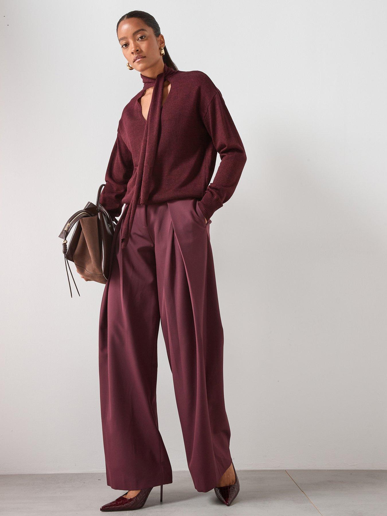  image of mango-v-neck-jumper-with-scarf-red