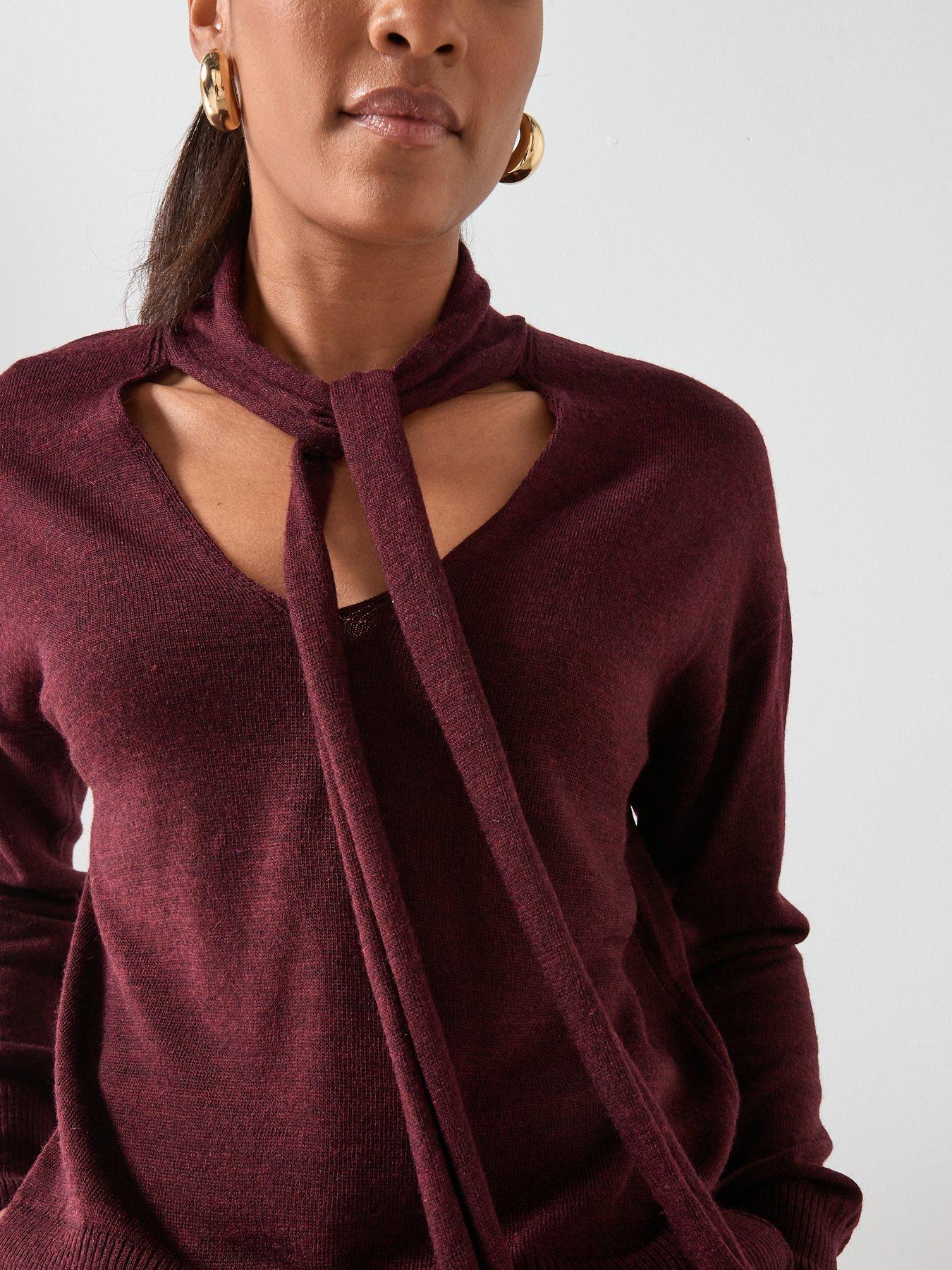  image of mango-v-neck-jumper-with-scarf-red