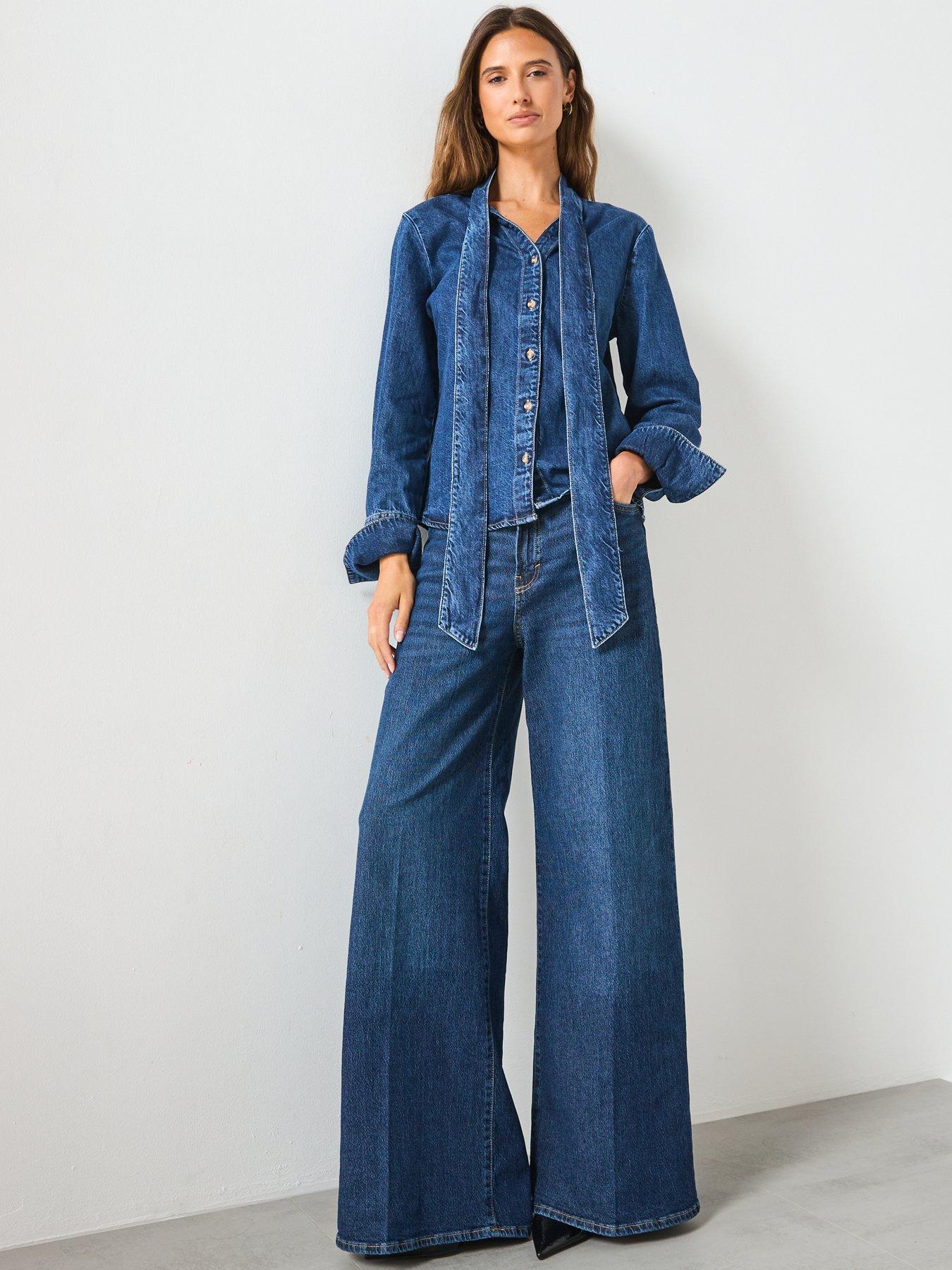 Image 3 of 6 of Mango Denim Shirt With Bow - Blue